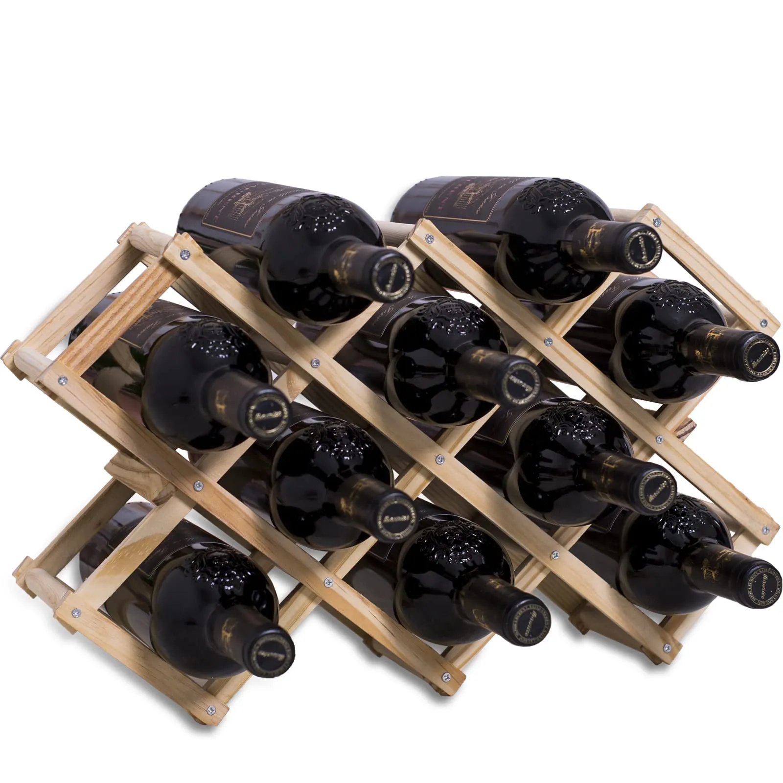 Newaner portabottiglie vino pieghevole contenere 10 bottiglie 45X12.5X31CM, cantinetta vino legno,porta bottiglie acqua artigianale a 3 livelli, portavino organisateur per Bar, soggiorno, cucina