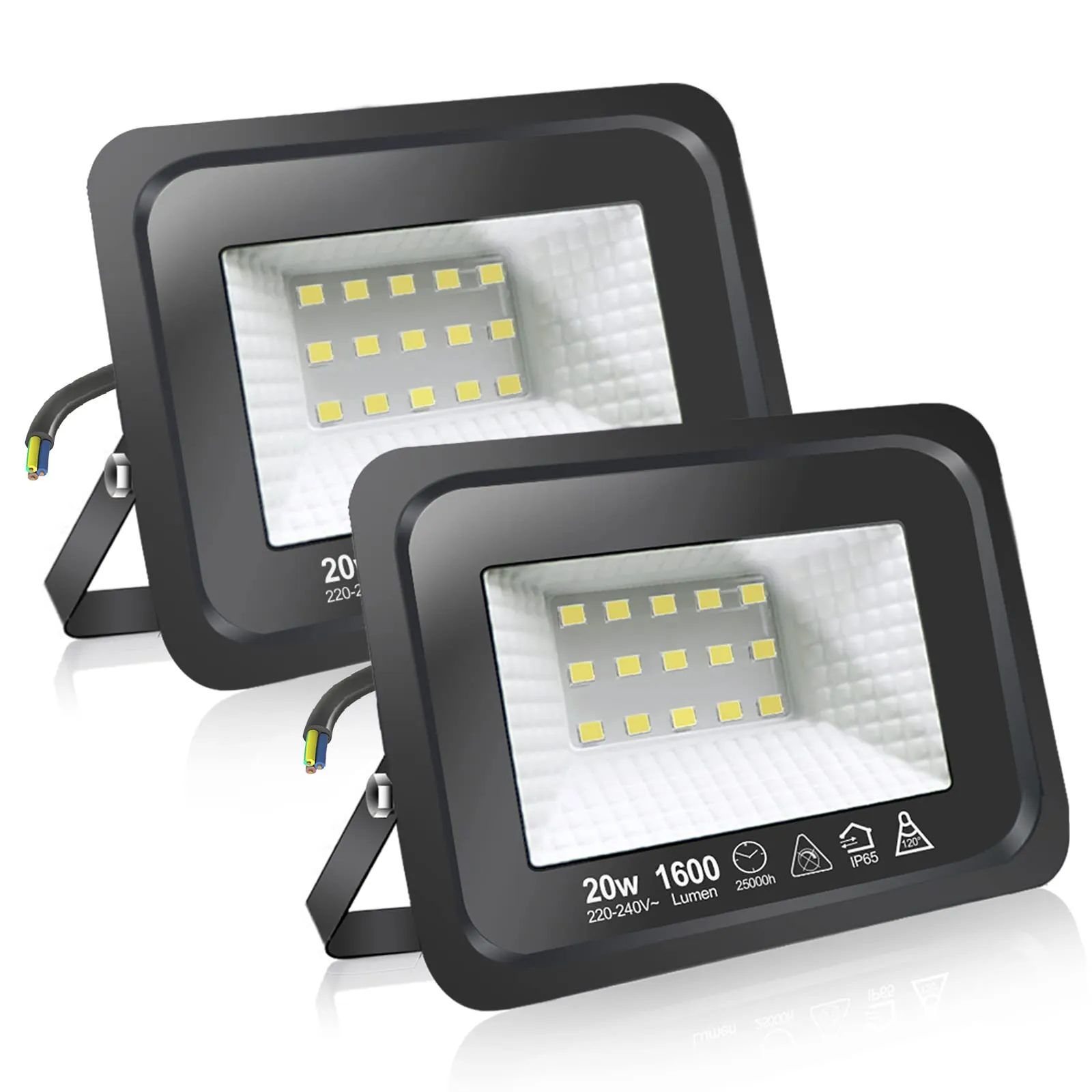 EXTRASTAR Faretti a LED per esterni Potenti luci a LED per esterni IP65, giardino, patio, parco, garage,2 Pezzi (3000K, 20W)