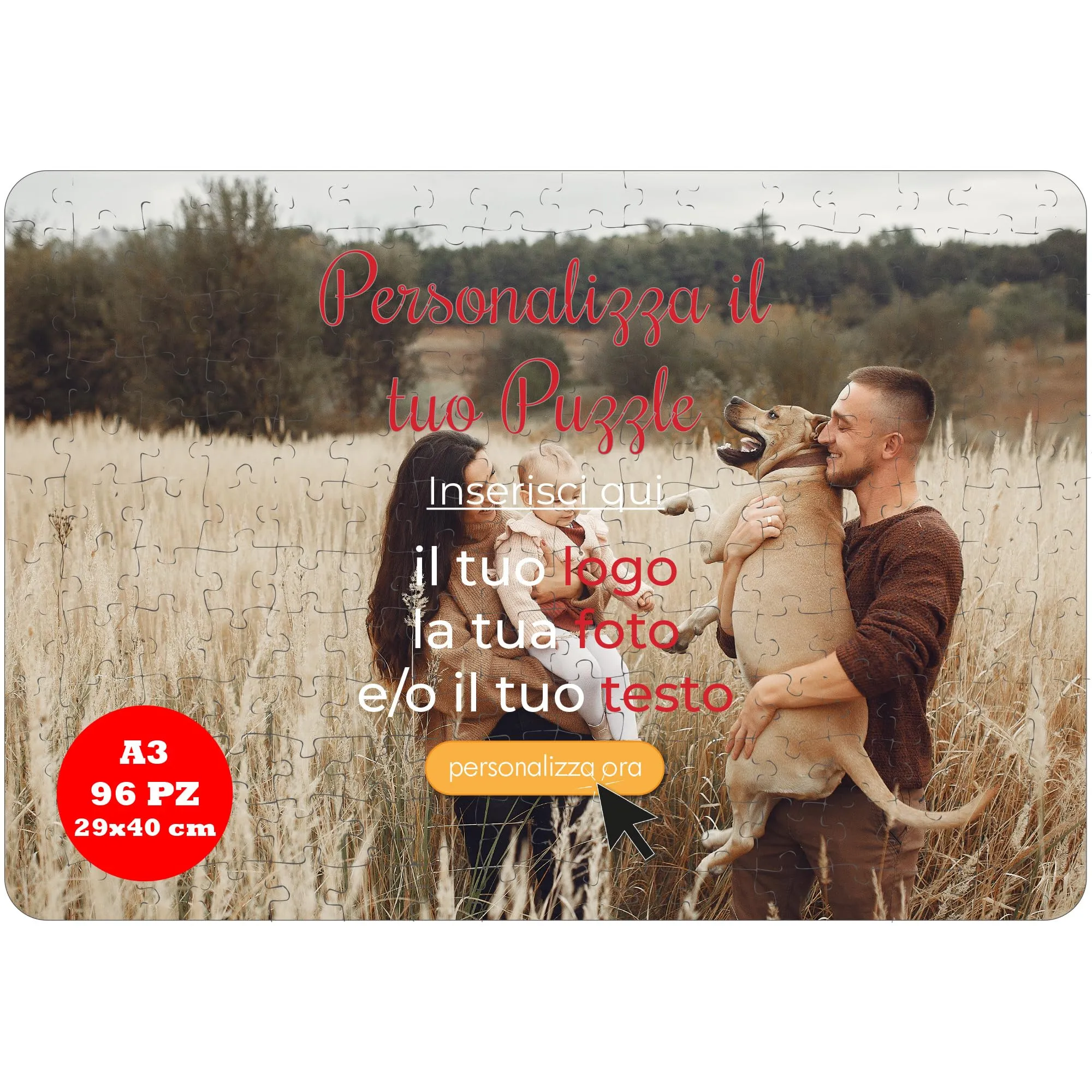 AL Production Puzzle personalizzato con foto e testo da 24 a 384 pezzi, stampato in alta definizione - regalo per Natale, San Valentino, Compleanno (Rettangolare, 29x40 cm 96 Pezzi)