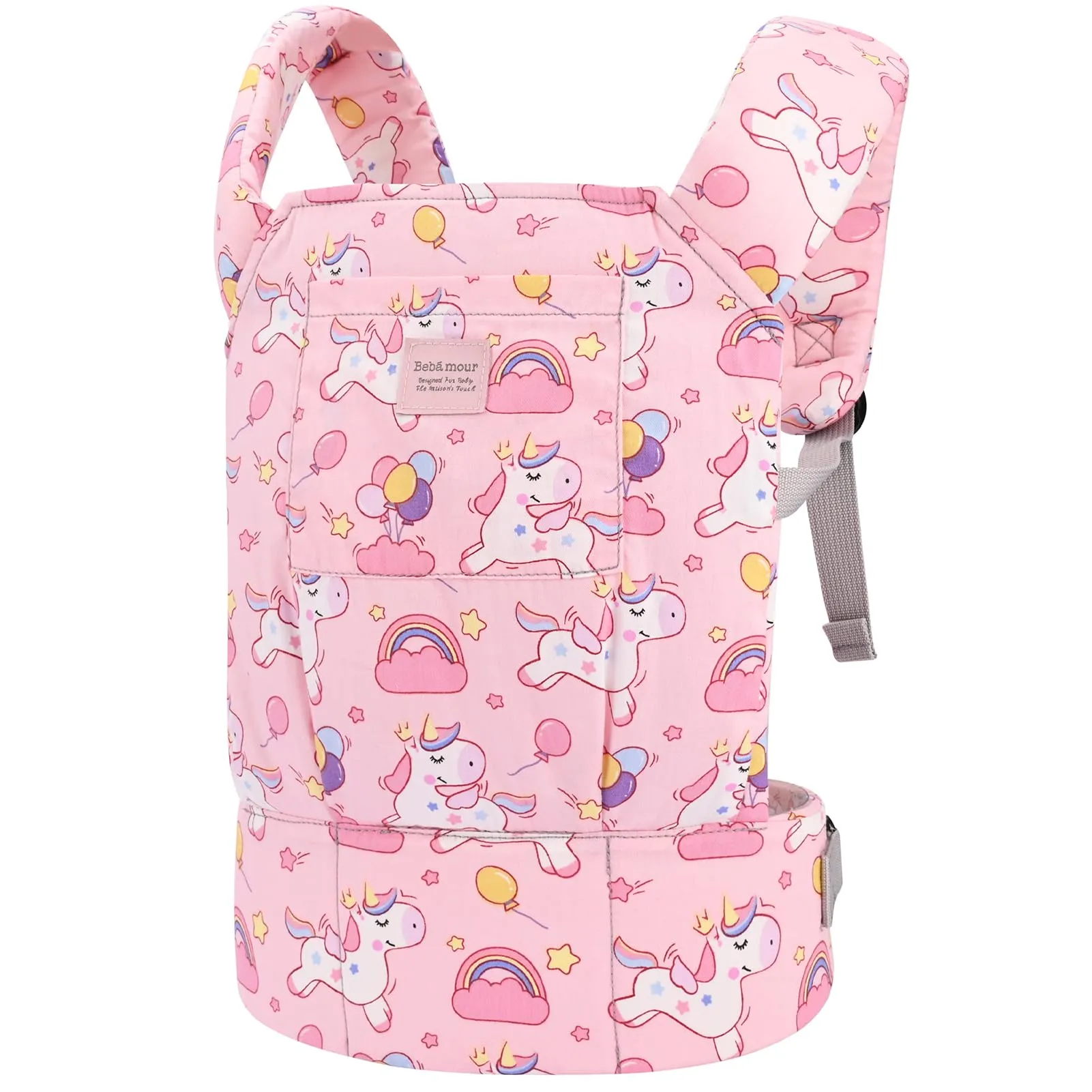 Bebamour Portabottiglie per bambine, 3 in 1, morbido telo per bambini, 100% cotone, accessorio per bambole (Rainbow Unicorn)