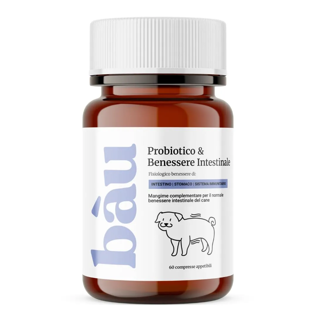 Bau Cosmesi Probiotici per Cani, Fermenti Lattici Cane, Supporto Gastrointestinale Cane, Probiotico Digestivo per Cani Prurito, Integratore Diarrea - 60 pz