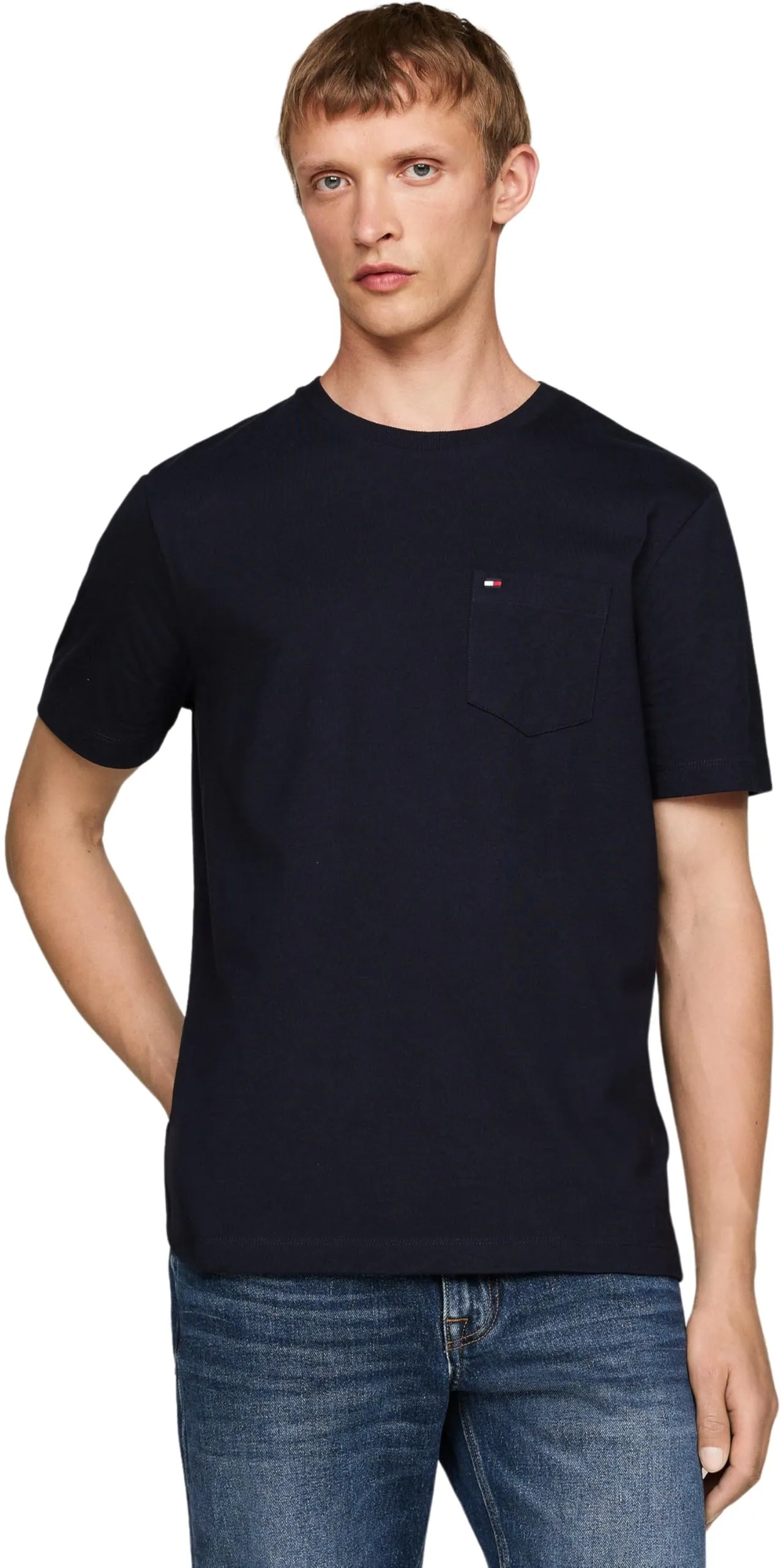Tommy Hilfiger Uomo T-Shirt Maniche Corte Essential con Taschino sul Petto, Blu (Desert Sky), XS