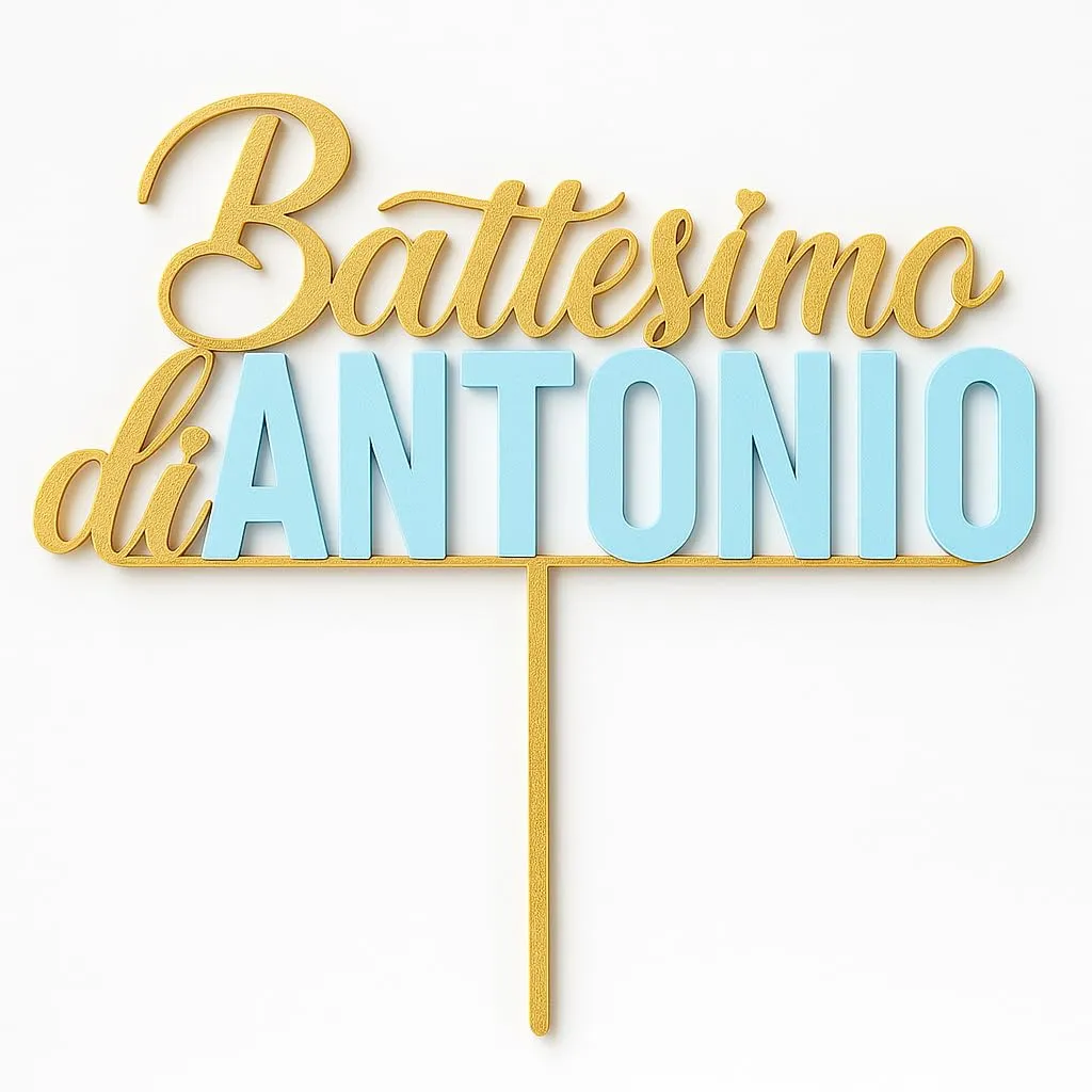 Cake Topper Personalizzato Battesimo – Scritta Battesimo con nome a scelta – Decorazione Torta Personalizzabile nei Colori e nel Nome