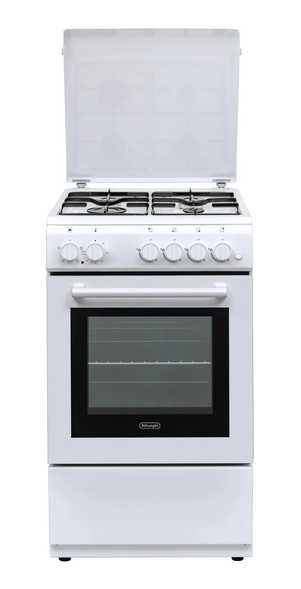DL554EW - Cucina a gas con forno elettrico, 4 fuochi, 50x50 cm, Bianco, Classe energetica A