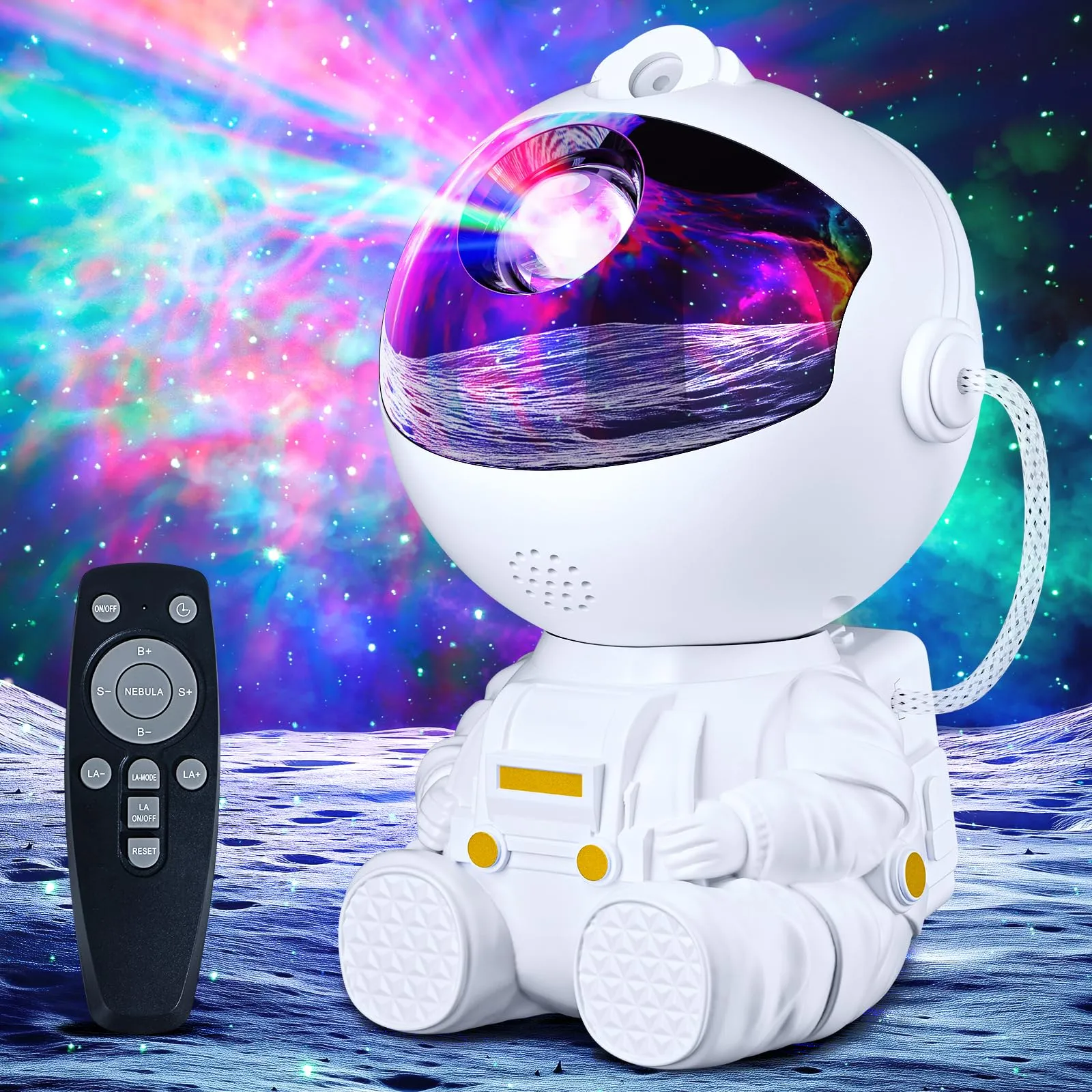 TOCVEOE Proiettore Astronauta Galaxy, Luci Stella Notturna per Bambini e Adulti, 8 Nebulose e 2 Stelle Timer 1h/2h Luminosità e Velocità Regolabile Telecomando, Decorazione per Camera da Letto Feste