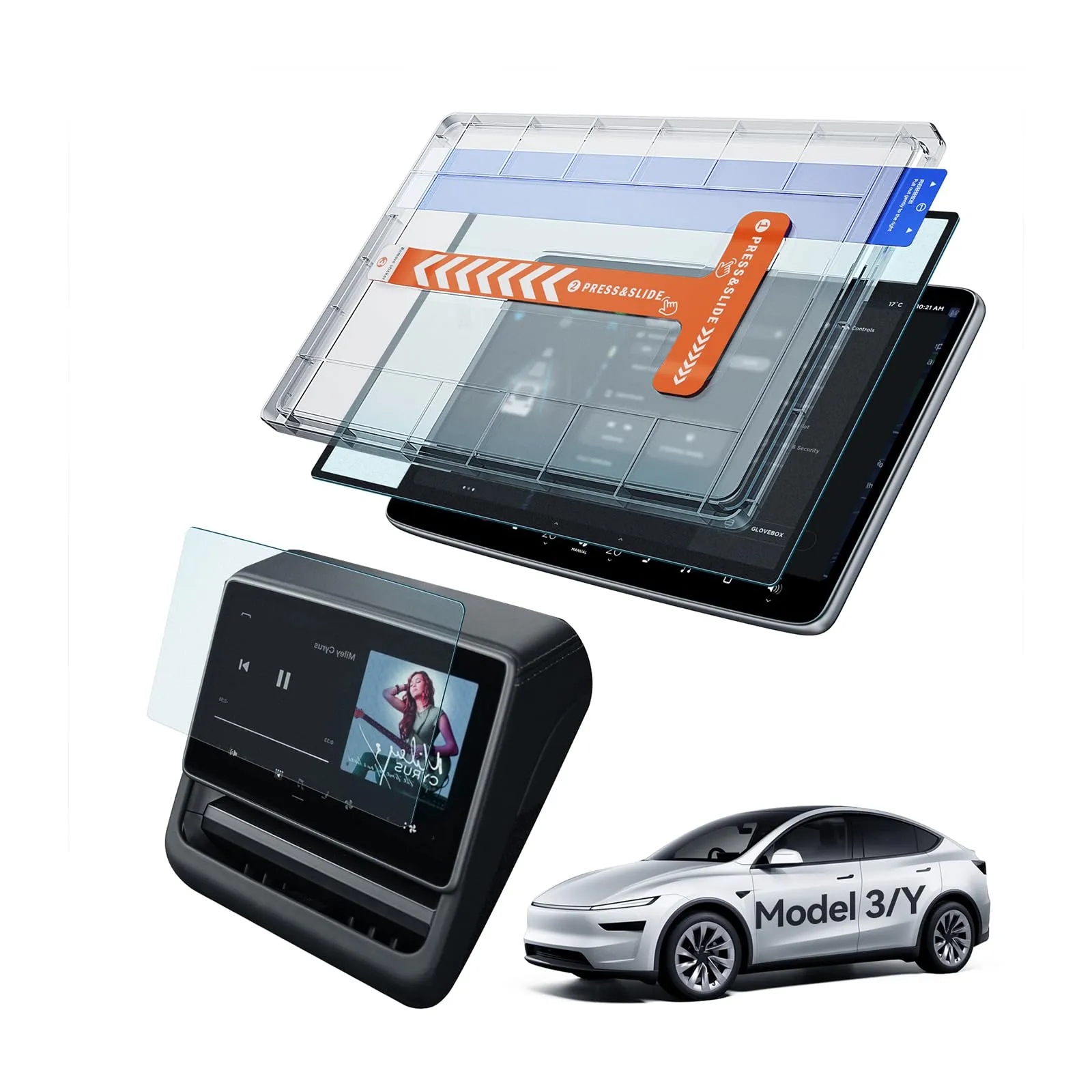 LANTU 2 pellicole protettive per Tesla Model Y 2025 e Model 3 2024 – 2025 Opaco, antiriflesso 15,4" e 8", display posteriore 9H, in vetro temperato con kit di installazione Tesla Juniper Highland