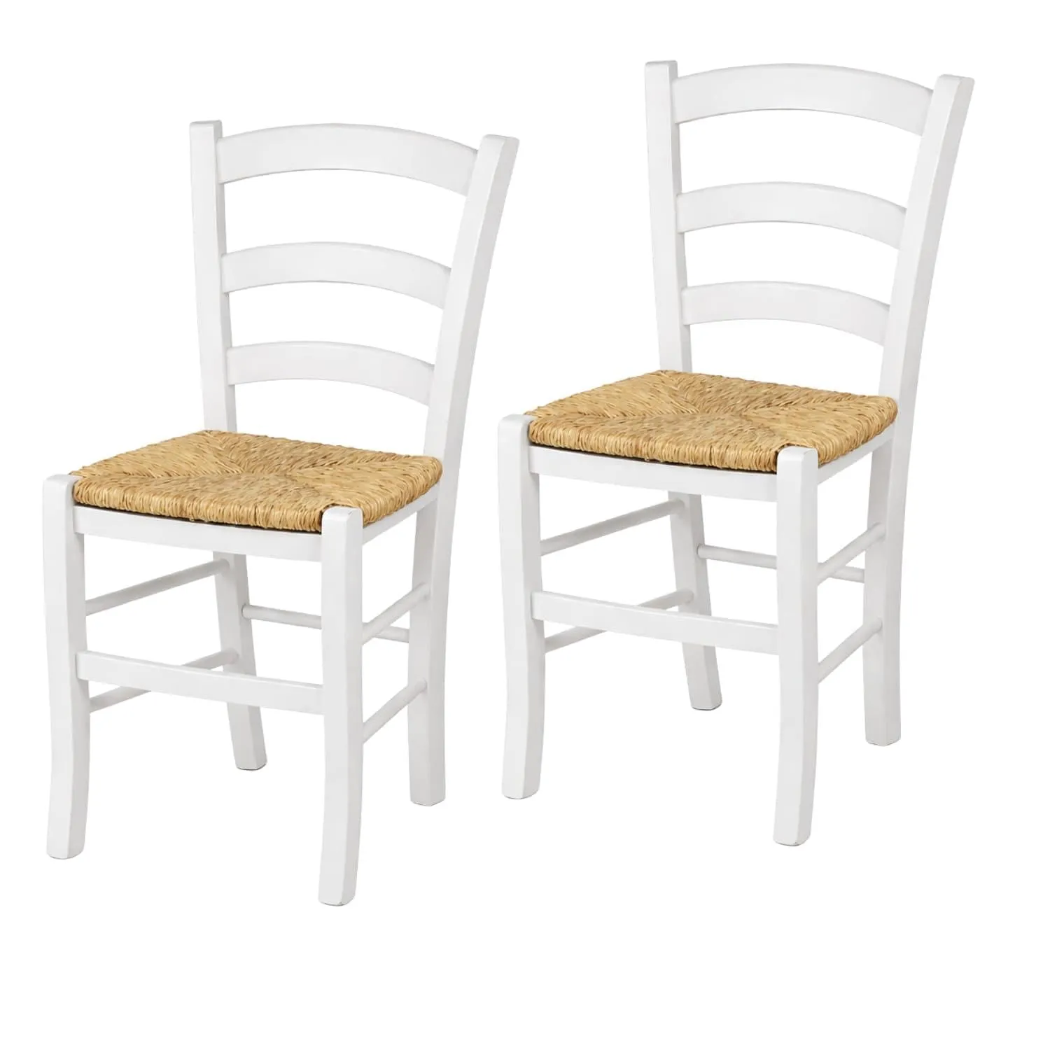 VIRSUS Set 2 Sedie Paesana in Legno con Seduta in Paglia, Misura 43x42x86 cm, Sedia Tradizionale Robusta, per Casa, Cucina, Agriturismo, Ristorante, Made in Italy (Bianco)