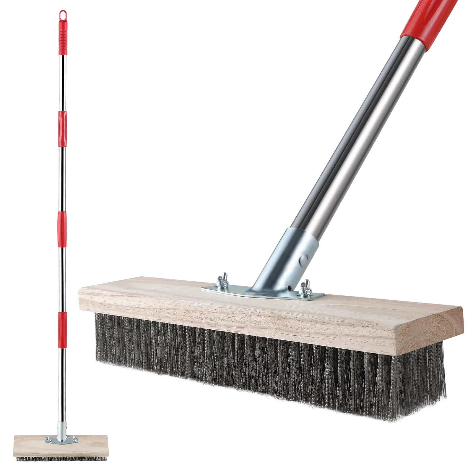 Mitclear Scopa in Filo Metallico con Manico Telescopico(145cm), Spazzola con Setole Metalliche Rigide per Rimuovere Erbacce, Muschio e Macchie Ostinate, Spazzola Esterni per Patio, Terrazza, Giardino