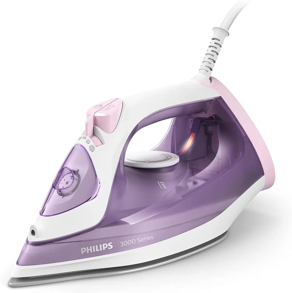 Philips Ferro da stiro a vapore 3000 Series – 2.000 W, potenza costante di 30 g/min, colpo di vapore da 140 g, piastra in ceramica, vapore verticale, viola/bianco (DST3010/30)