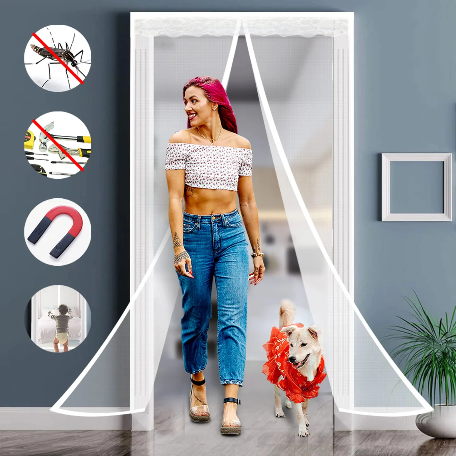 Zanzariera Magnetica Porta Finestra, Tenda Totalmente Magnetica Chiusura Automatica, Easy to Install, Impedendo agli Insetti di Entrare, Tenda Zanzariera per Porte d'Ingresso