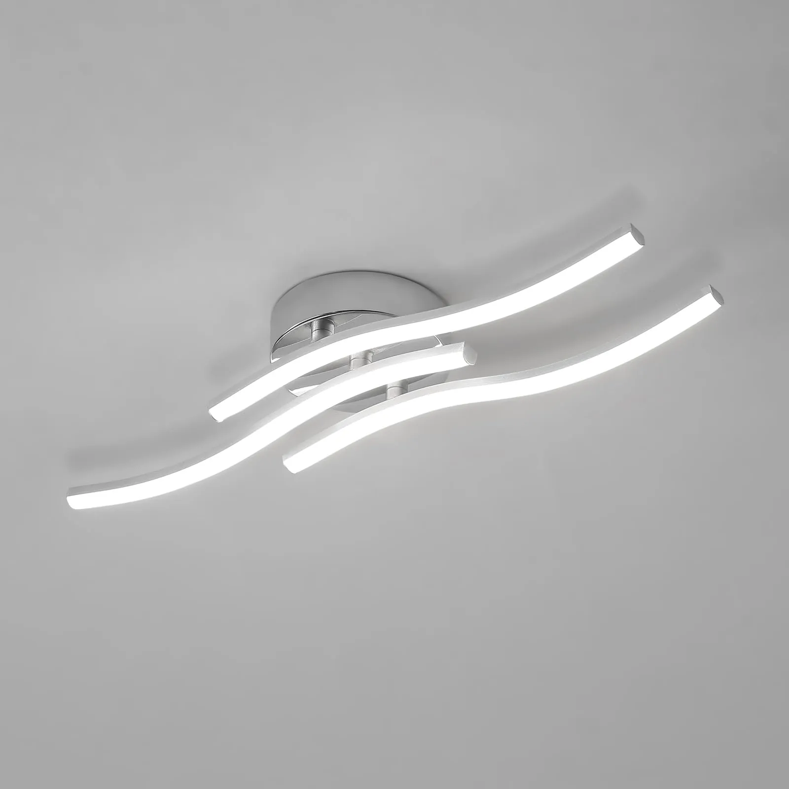 Comely Plafoniera LED da Soffitto, Argento 18W 2000LM Design Curvo Lampada Moderna da Soffitto, Lampadario LED Soffitto in Metallo per Sala da Pranzo, Soggiorno, Corridoio, Cucina, Bianco Freddo 6500K