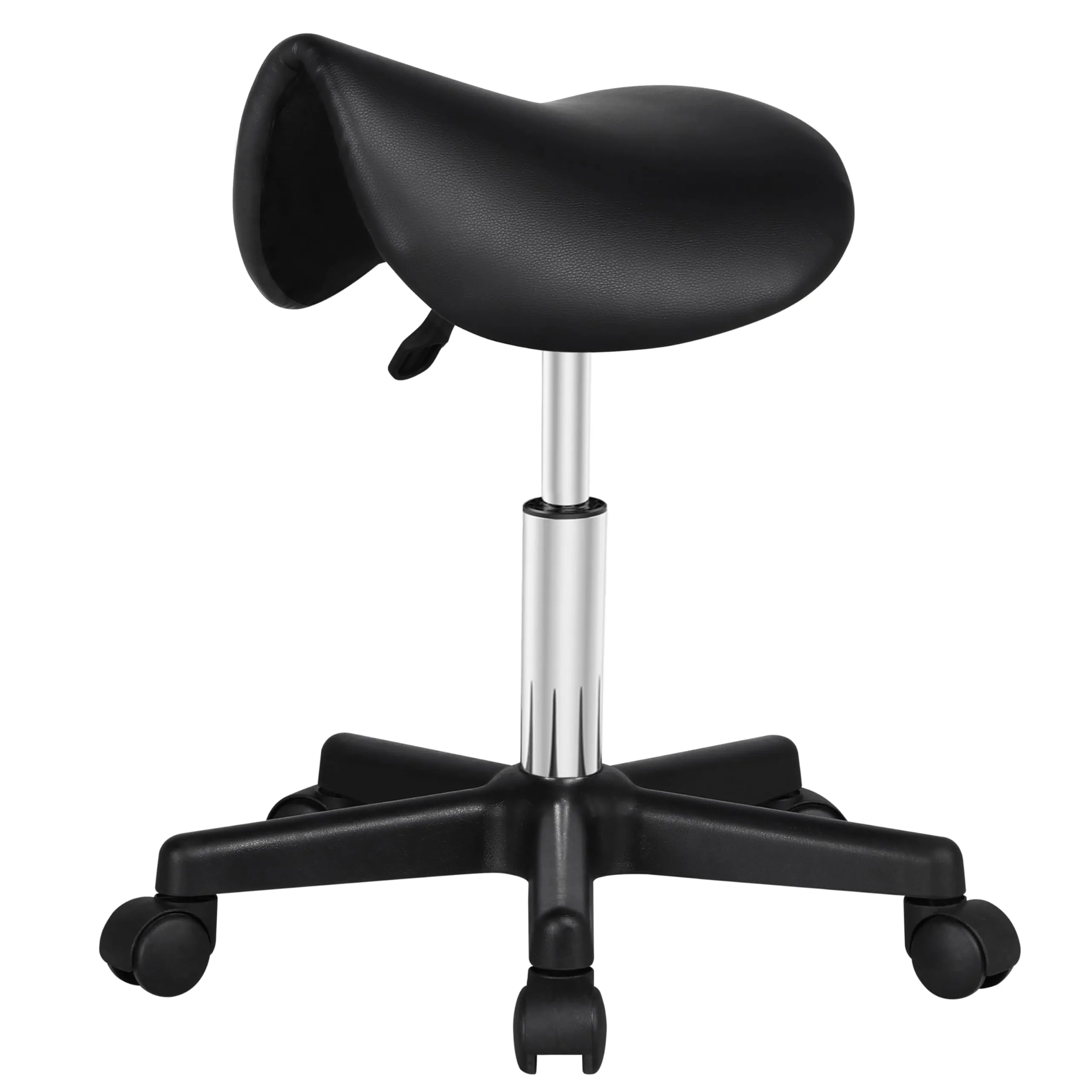 Yaheetech Sgabello a Sella con Ruote Regolabile in Altezza Sedia Estetista Trucco Girevole Ergonomico per Massaggio Salone Parrucchiere Nero