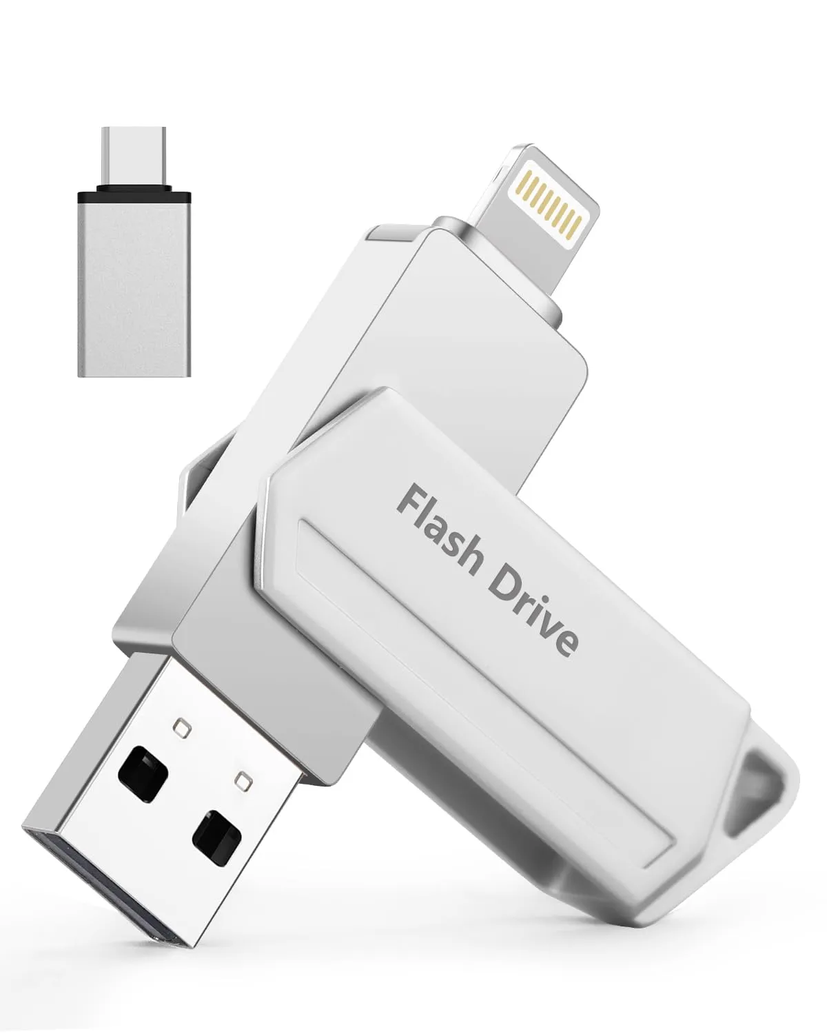 Chiavetta USB per iPhone 256GB MFi Certified 3 in 1 Penna USB 3.0 Lightning chiavette USB c Photostick Pen Drive Pennetta per iPhone/iPad/iOS/Android/Mac/PC - Memoria Esterna per iPhone(Argento)