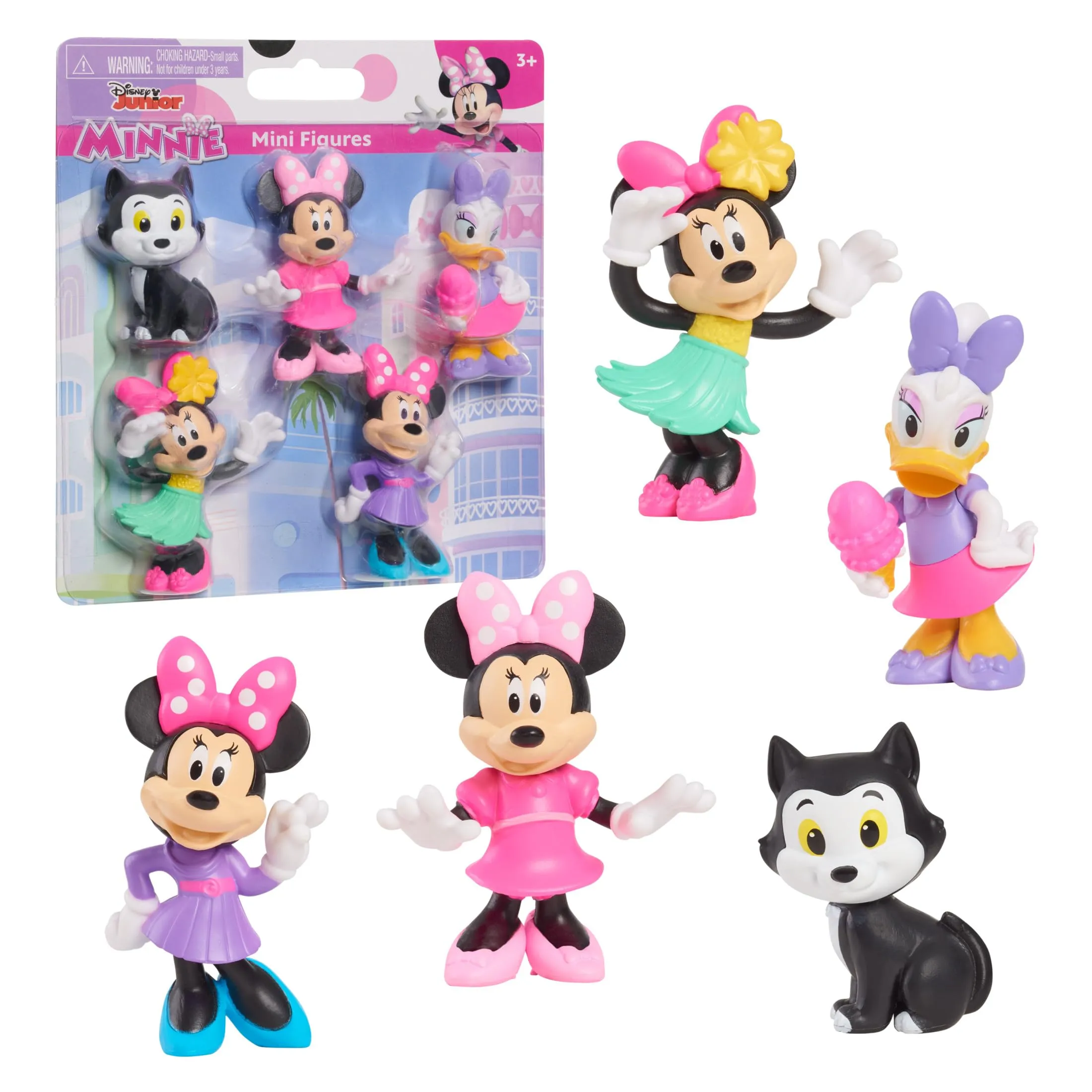 Just Play Mini personaggi Minni Disney Junior, set da 5 pezzi, personaggi da collezione alti tra i 4,3 cm e i 6,9 cm, giocattoli per bambini dai 3 anni