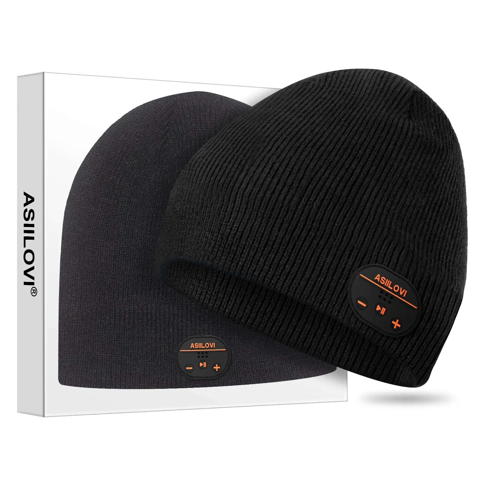 ASIILOVI Cappello Bluetooth Regali Natale, Berretto Bluetooth con Doppio Strato di Fodera in Lana, Adatto a Uomini, Donne e Adolescenti, 20 Ore di Riproduzione, Confezione Regalo per Natale 001-nero