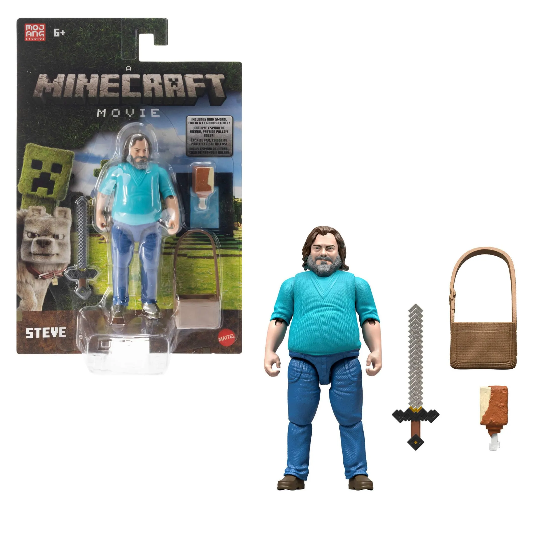 Mattel Minecraft - Personaggio Steve, action figure da collezione con acccessori inclusi, alto 10 cm e ispirato al film e al videogioco, giocattolo per bambini, 6+ anni, JFR57