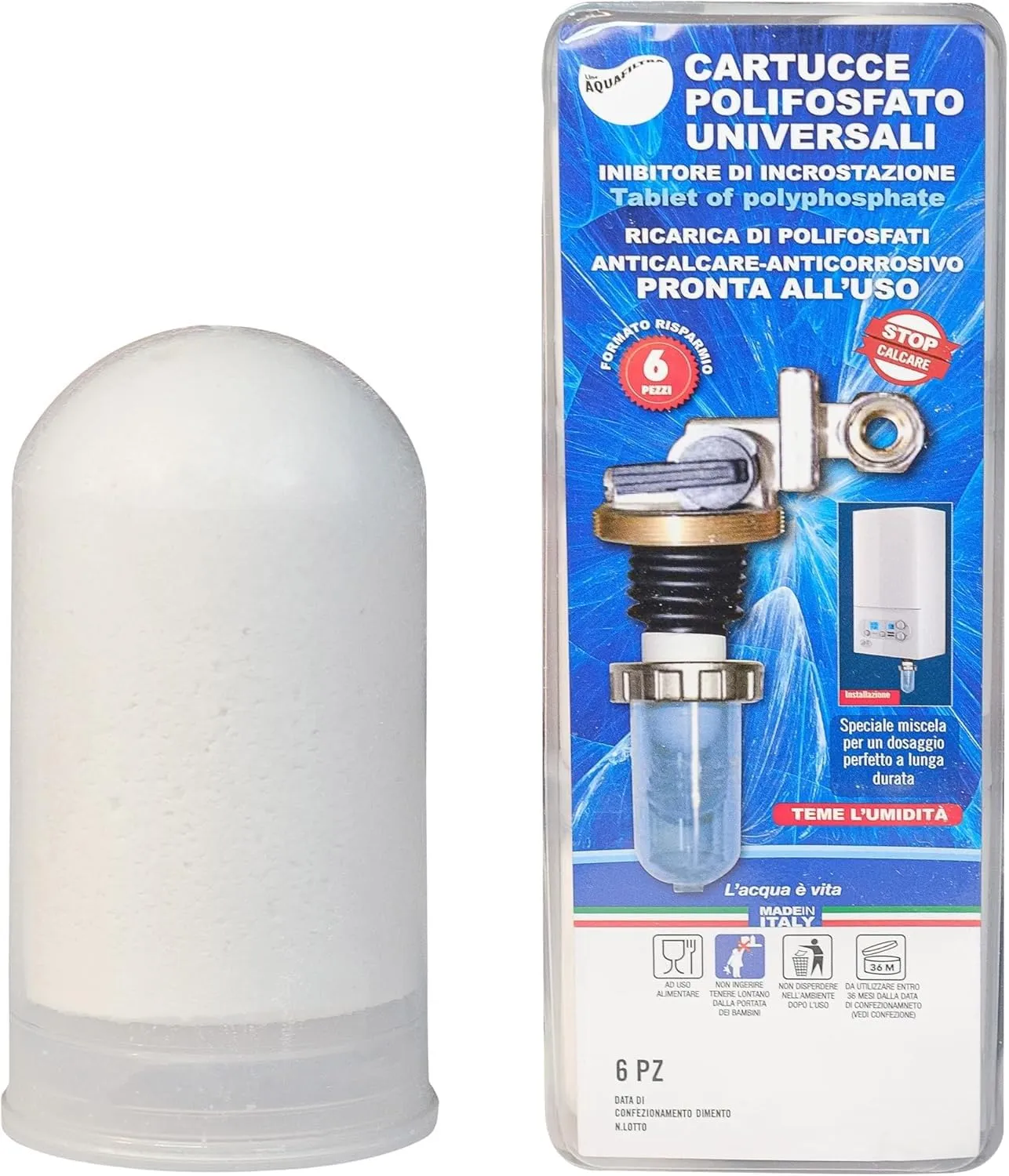DETERMONDO 6 Polifosfati per Caldaia Ricarica Universali Protezione Efficace contro il Calcare e la Corrosione per Lavatrice, Caldaia e Lavastoviglie