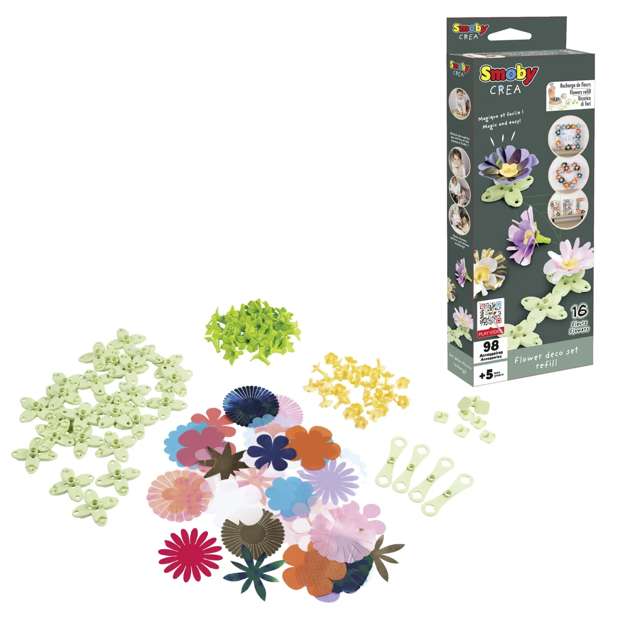 Smoby - Flower Market Deco Flower Refill, 7600350411, +5 Anni, componenti aggiuntivi per Flower Market, Crea Le tue Decorazioni