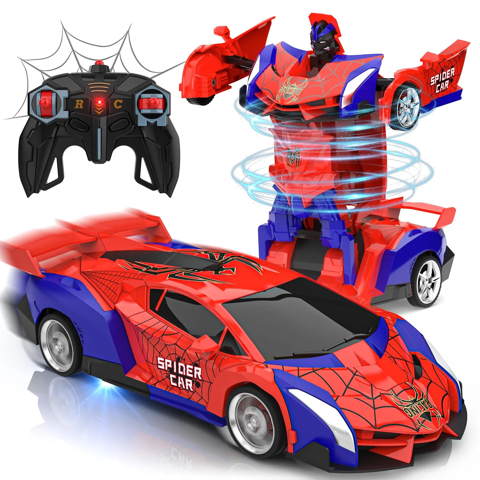 Macchina Telecomandata, 2.4GHz Trasforma Robot & RC Auto da Corsa Radiocomandata Giochi Esterno Giocattolo, Spider Cars Macchinine per Gioco Regalo Compleanno Natale Bambino Bimbi 3 4 5 6 7 8 9 Anni