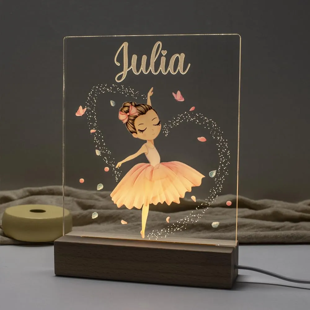 DEHOME Luce notturna personalizzata Ballerina - Luce notturna con nome del bambino - Luce notturna per bambini - Regalo personalizzato per bambini