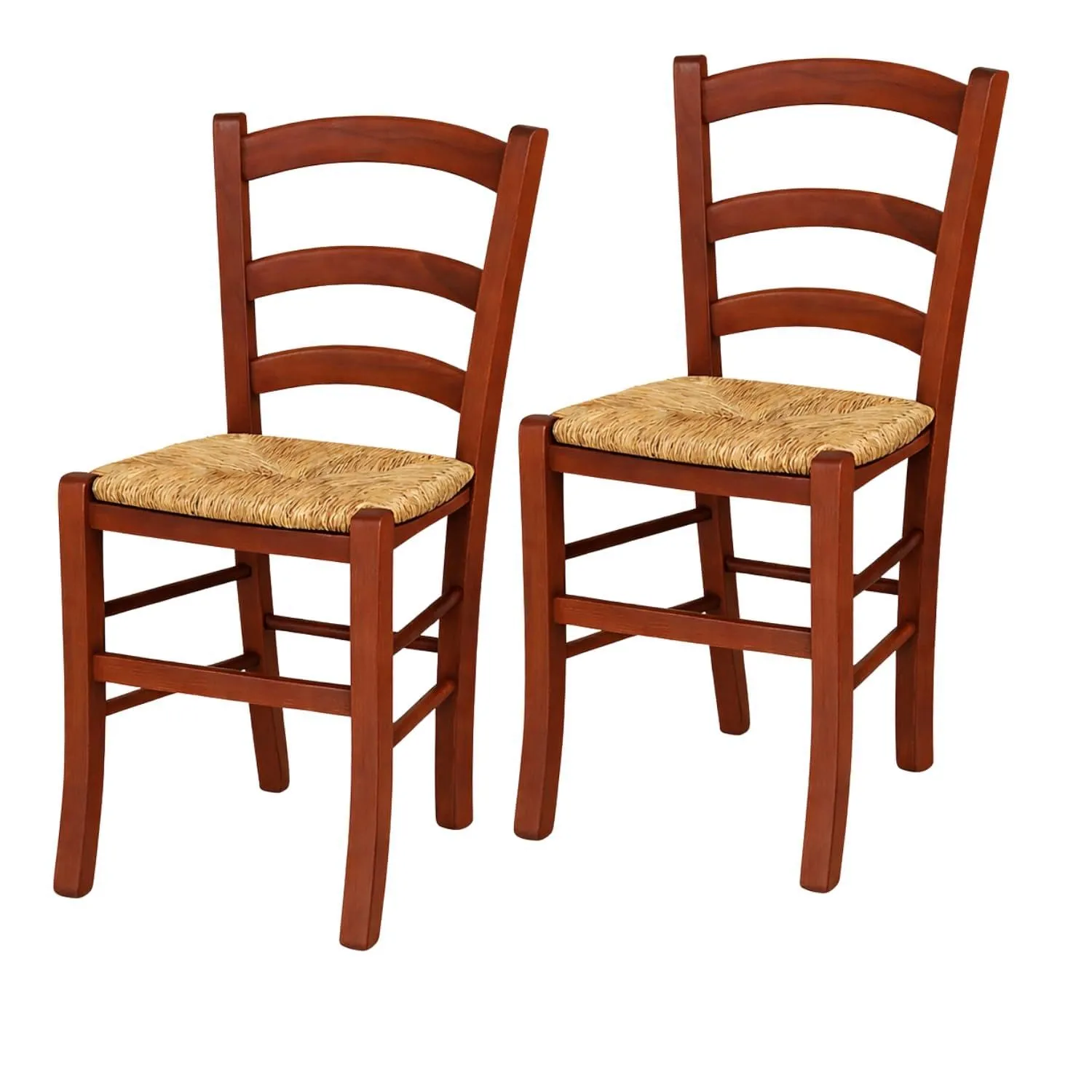 VIRSUS Set 2 Sedie Paesana in Legno con Seduta in Paglia, Misura 43x42x86 cm, Sedia Tradizionale Robusta, per Casa, Cucina, Agriturismo, Ristorante, Made in Italy (Noce Scuro)