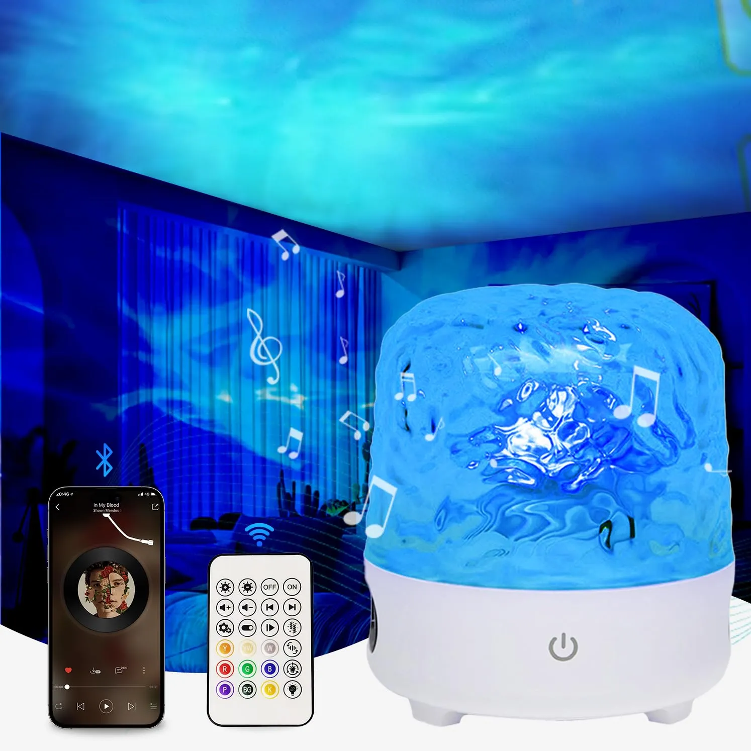 Proiettore di onde oceaniche, proiettore di luci galattiche, 16 colori, 30 modalità di illuminazione con altoparlante Bluetooth, proiettore di luci da soffitto per camera da letto/festa/sala giochi