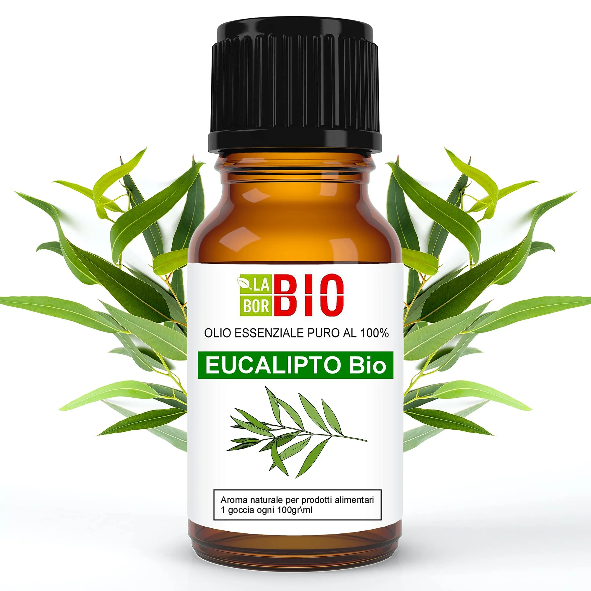 Eucalipto Bio Olio essenziale 100% Puro 10 ml - Uso interno Terapeutico Alimentare Diffusori ambiente Aromaterapia Cosmetica - Laborbio