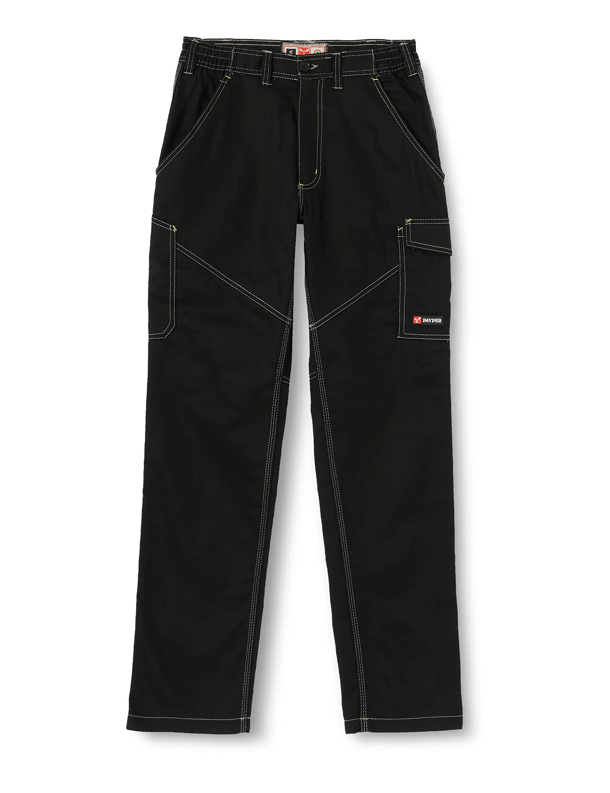 PAYPER Worker Pantalone da Lavoro Unisex Donna Uomo multistagione 100% Cotone Chiusura Zip Tasche Anteriori Laterali Posteriori Porta Metro Bande Reflex Nero (M)
