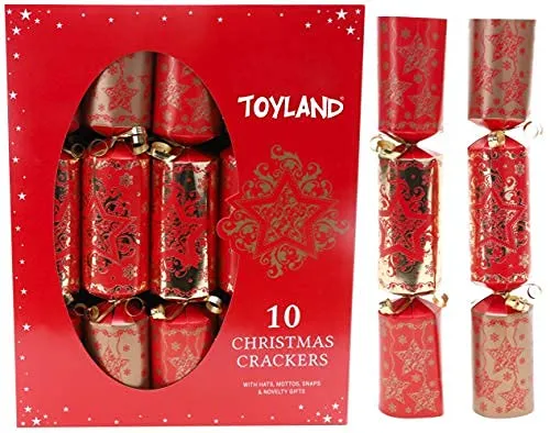 Toyland® 10 Deluxe Oro e Rosso - Cappelli, Temi e Regalo Originale Inclusi - Bottone Automatico Non Incluso - Decorazione da Tavola