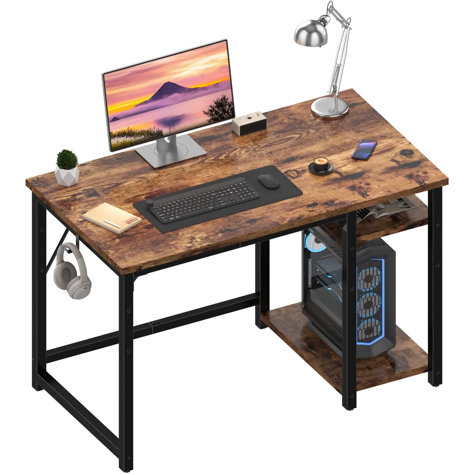 JUMMICO Scrivania 120 x 50 cm, Scrivania per Computer Scrittoio con 2 Ripiani a Sinistra o Destra, Separatore Regolabile, Tavolo da Lavoro Piano di Lavoro, Adatta per l'ufficio o il Soggiorno