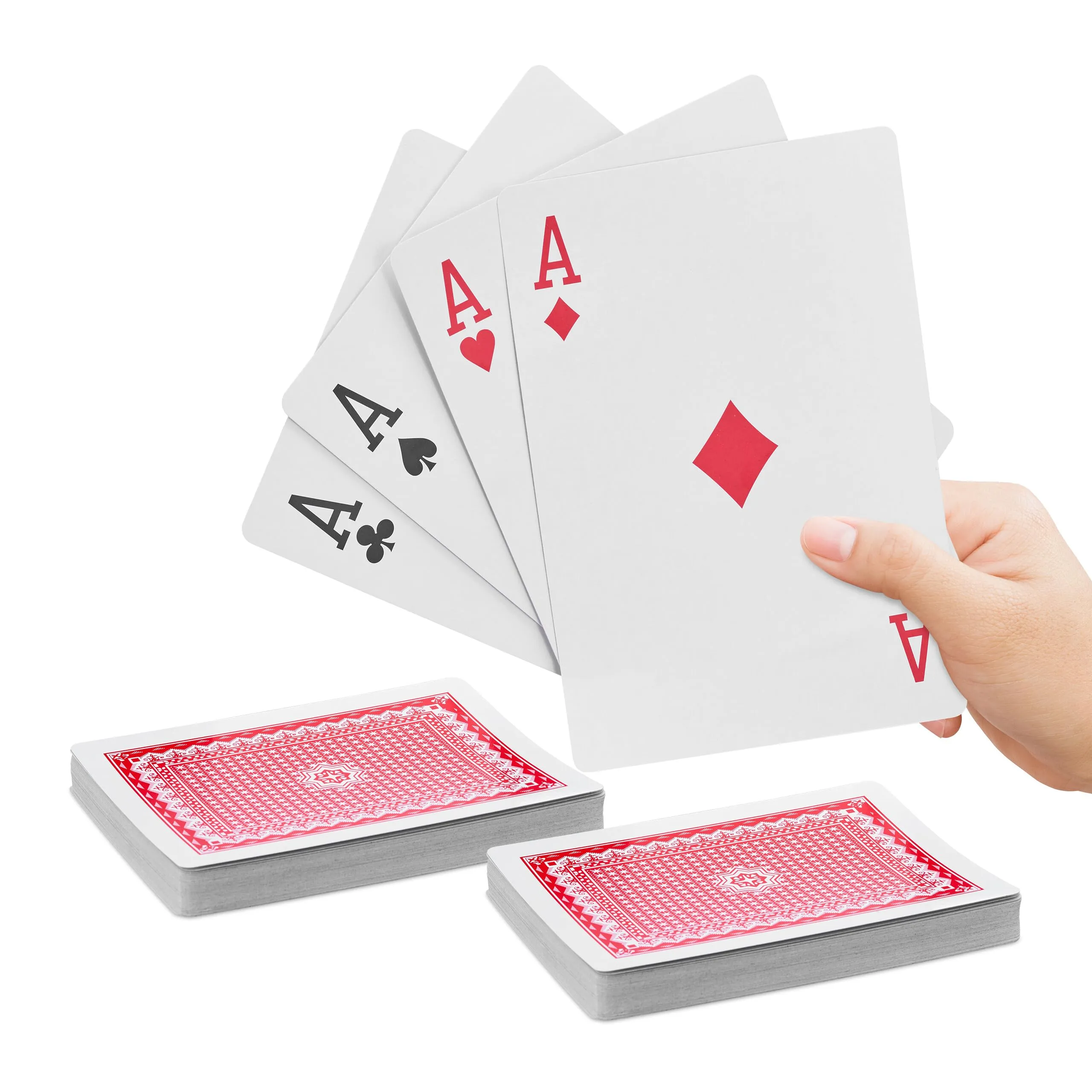 Relaxdays Carte da Gioco Giganti, Set 2 Mazzi da 54, Plastificate, Impermeabili, Giant Playing Cards, 18x13 cm, Colorate