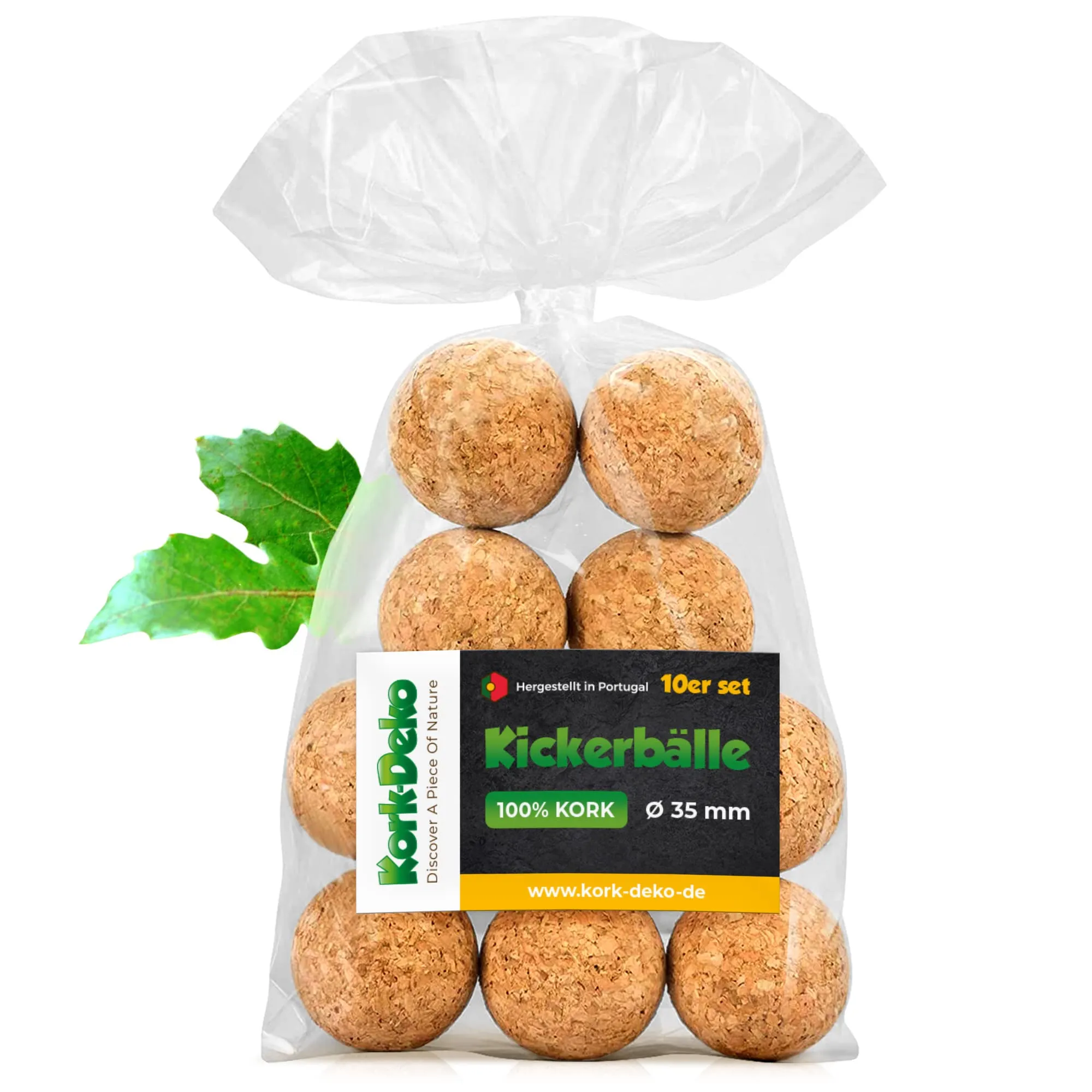 Set di 10 palline di sughero (palline da calcetto di sughero), in sughero naturale, diametro = 3.5 cm | naturali, molto silenziose (calcio balilla, calcetto, palline per calcio balilla, 10 pezzi)