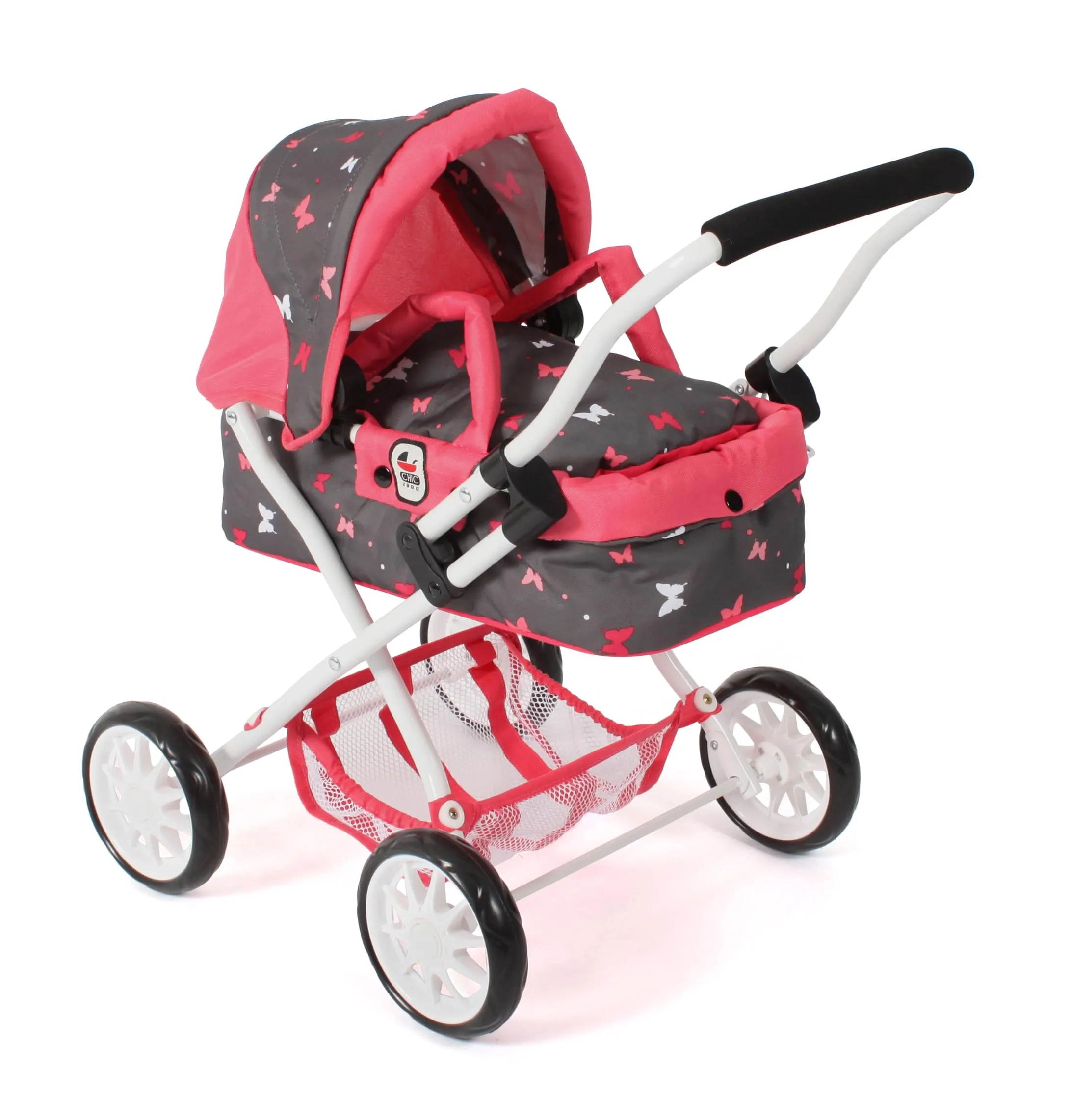Bayer Chic 2000 - Passeggino per bambole Smarty, piccolo passeggino per bambini dai 2 anni in su, passeggino giocattolo, Butterfly, corallo