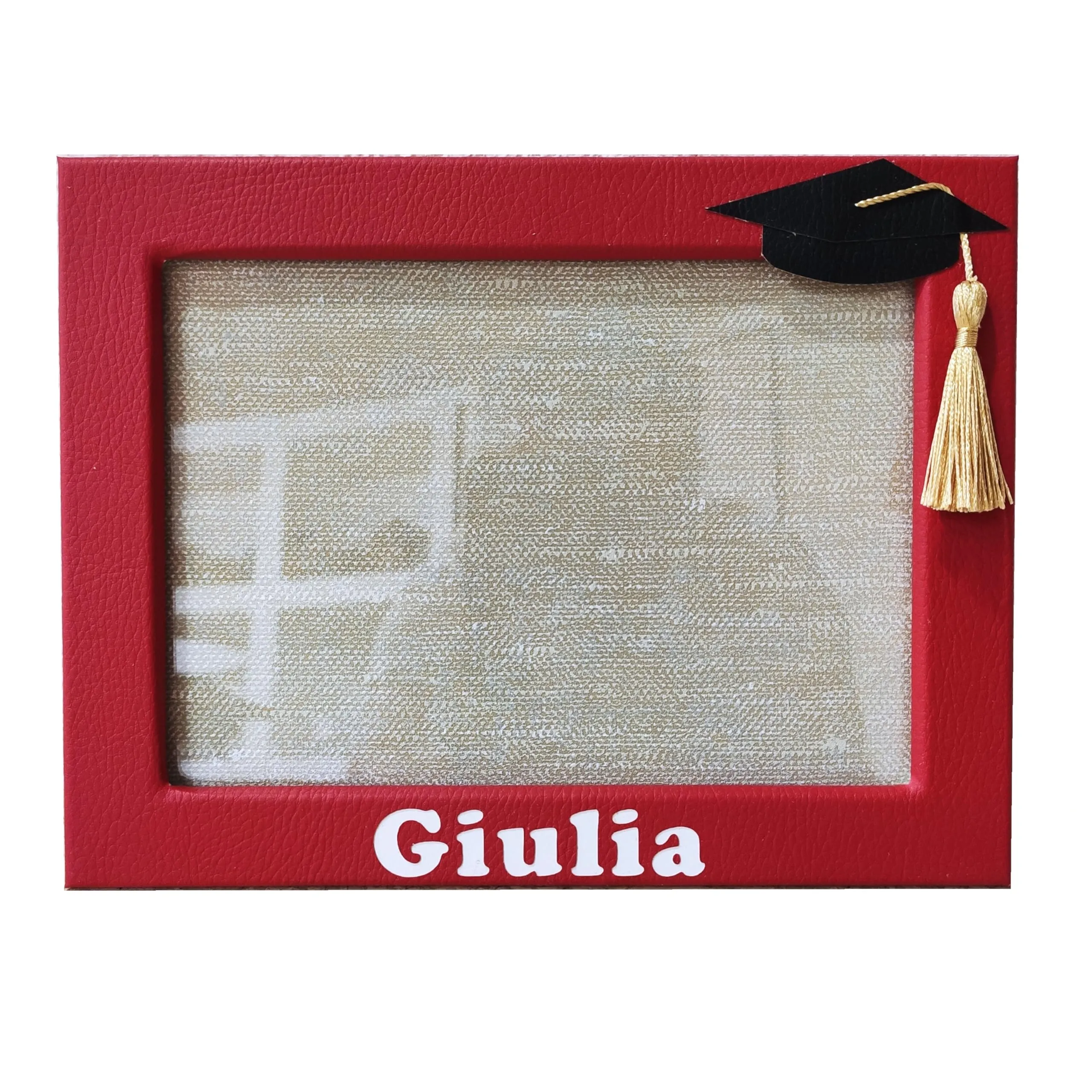 Cornice laurea rivestita in pelle rossa con tocco e nome personalizzabile, diploma, graduation, università