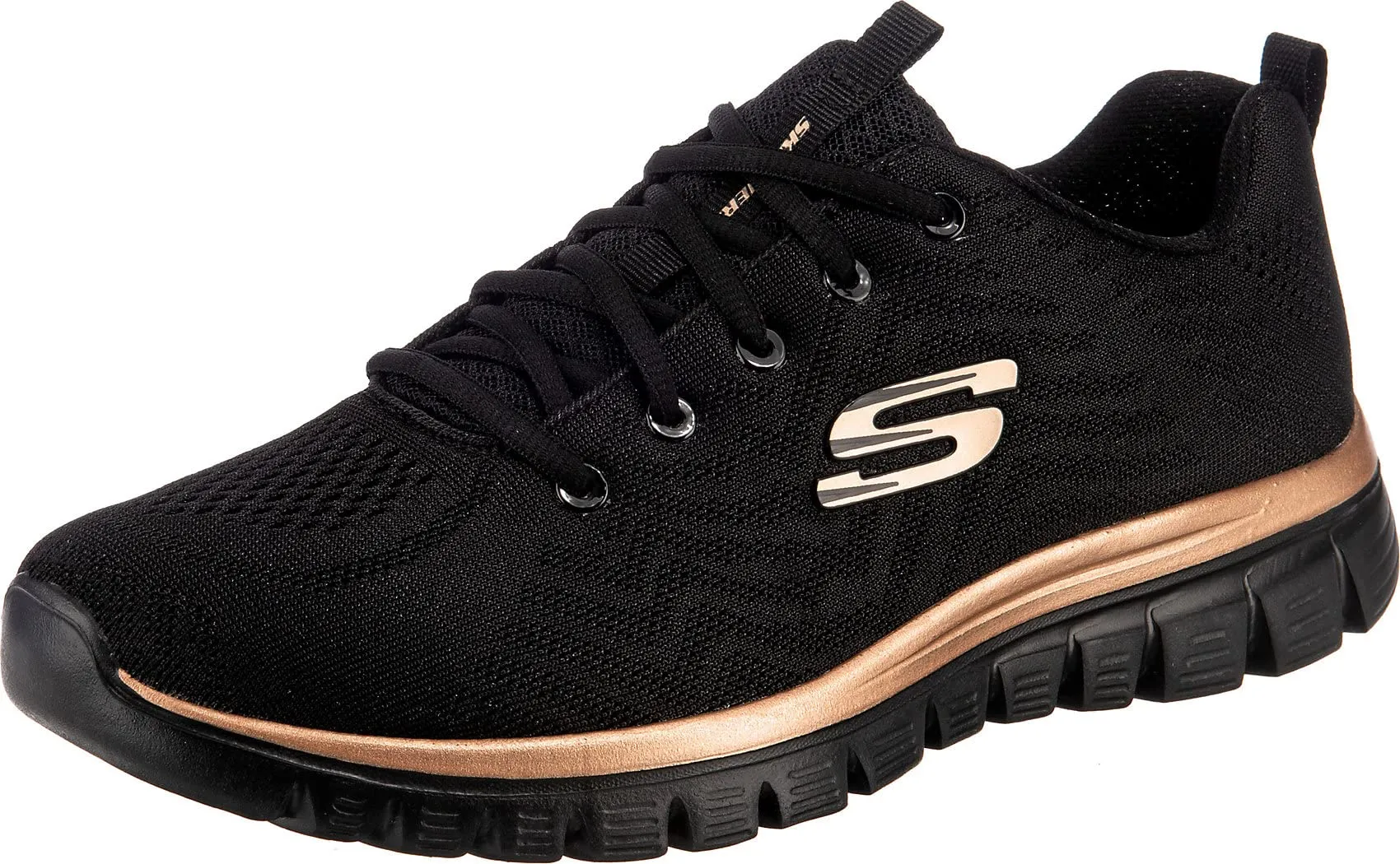 Skechers Graceful Get Connected, Sneaker Donna, Nero Black Mesh Rose Gold Trim, 39 EU