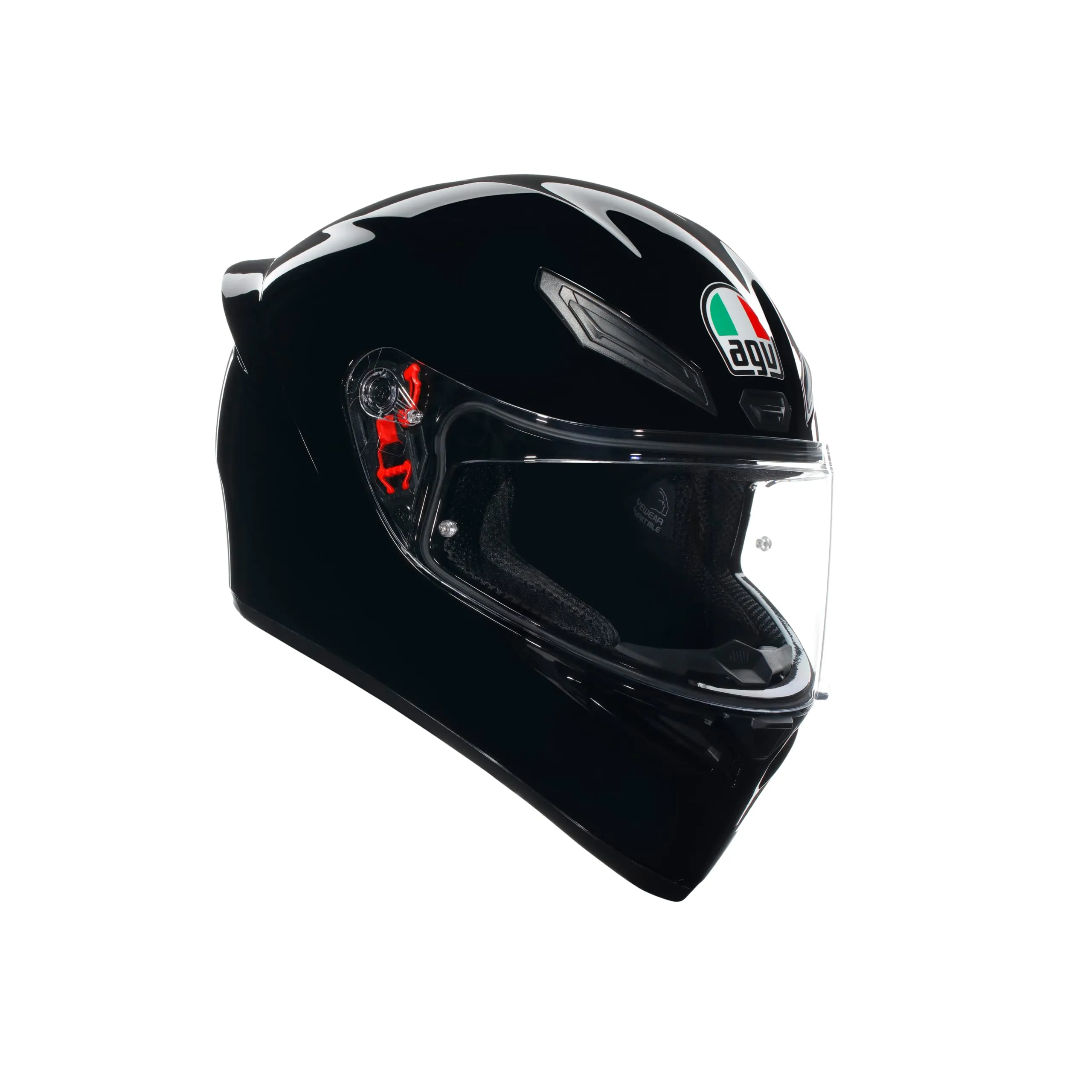 AGV - K1 S E2206, Casco Moto Integrale ECE, Stile Racing con Spoiler Aerodinamico, Prese d'Aria e Visiera Antigraffio, Campo Visivo 190°, Predisposizione Interfono, Nero, M
