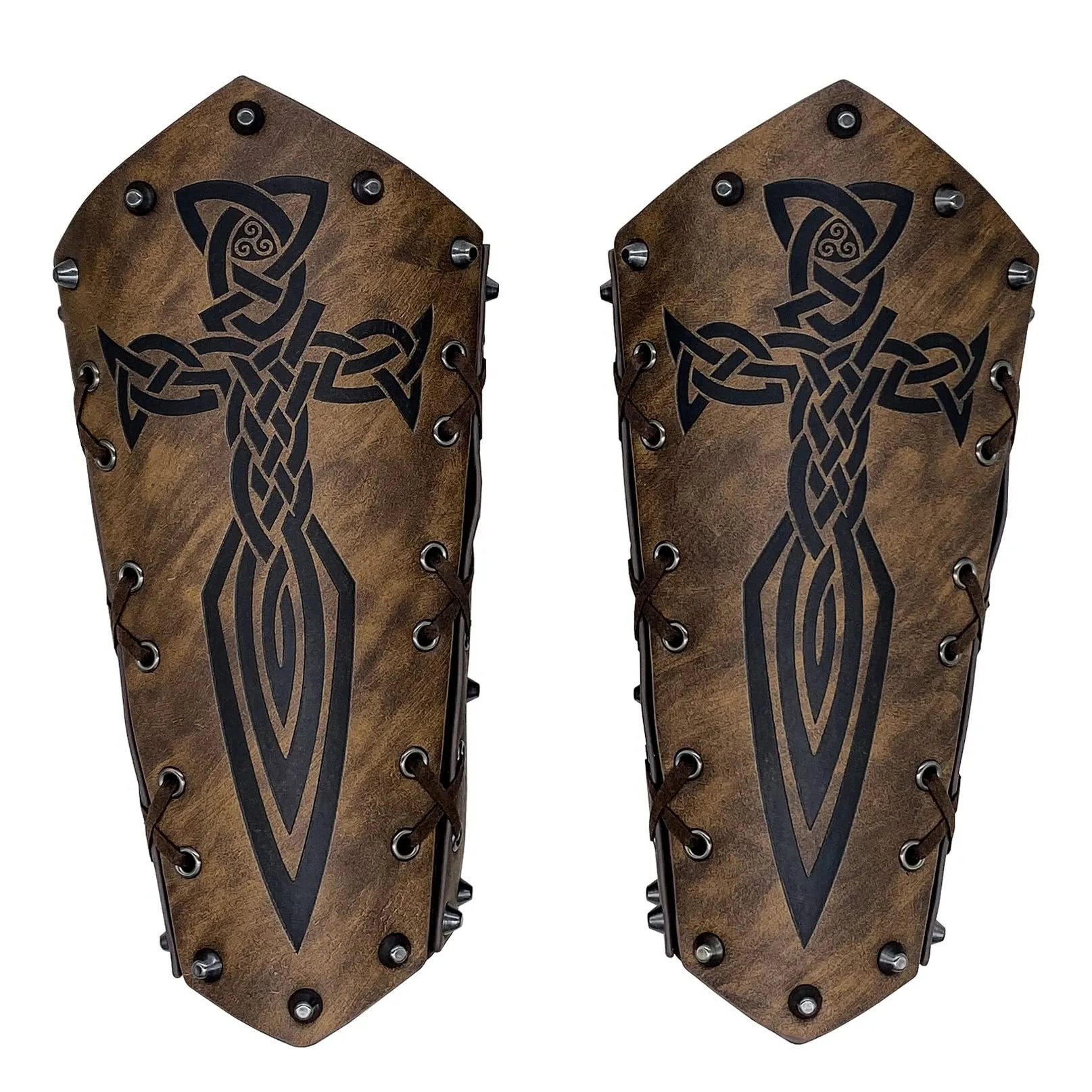 2 pezzi parabraccio in ecopelle, parabraccia per tiro con l'arco medievali, polsino vichingo, guardia del braccio per gli uomini, bracciali per polsini Knight Cosplay (Marrone)