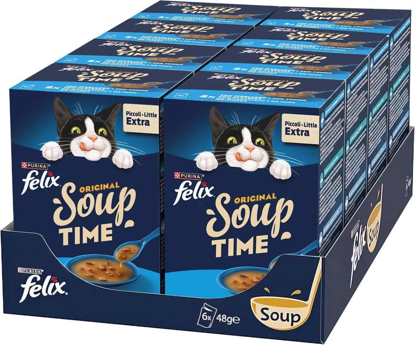 FELIX Soup Original Cibo Umido per Gatti Adulti con Merluzzo, Tonno e Platessa 48 Buste da 48g
