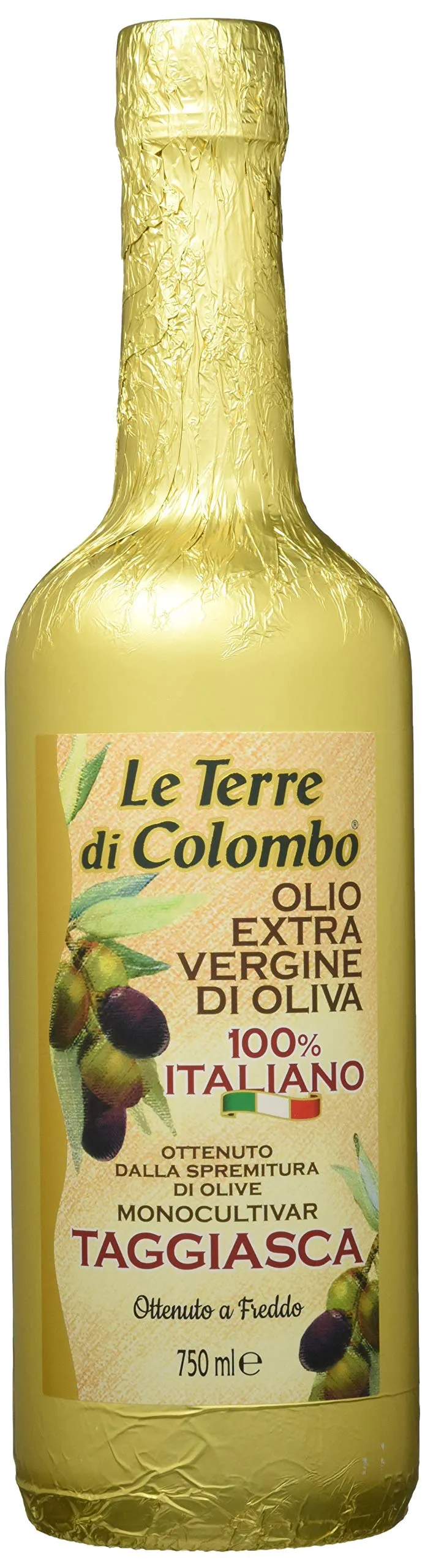 Le Terre di Colombo - Olio Extravergine d'oliva Taggiasca - Bottiglia Dorata - 0.75 litri