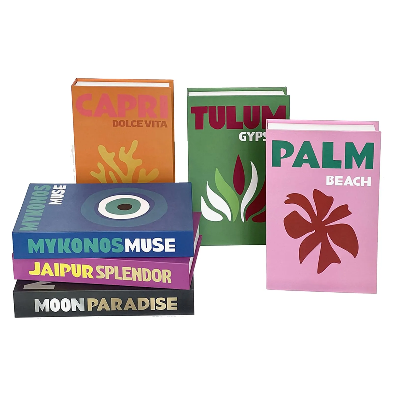Fascio di libri decorativi alla moda per tavolino da caffè, decorazioni ispirate ai libri in stile resort di viaggio - Libri finti pieghevoli per esposizione, ufficio e decorazioni per la casa rustica