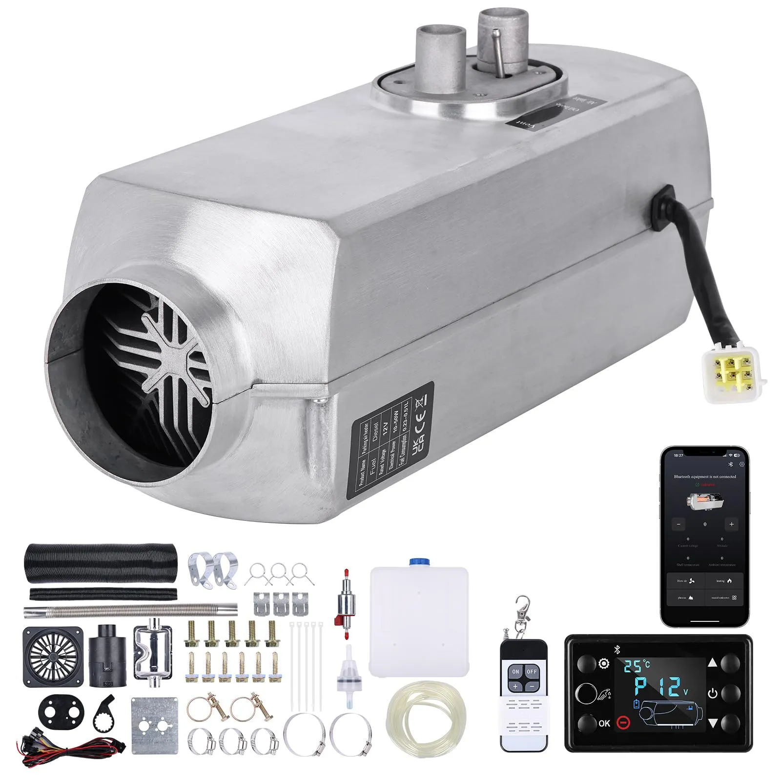 Riscaldatore a Gasolio 8 kW, 12V/24V Riscaldatore Diesel con Bluetooth,Telecomando,Display LCD, Serbatoio da 9L, Timer, Modalità Alta Quota, Sistema di Ventilazione,Per Auto, Camper, Furgoni, Barche
