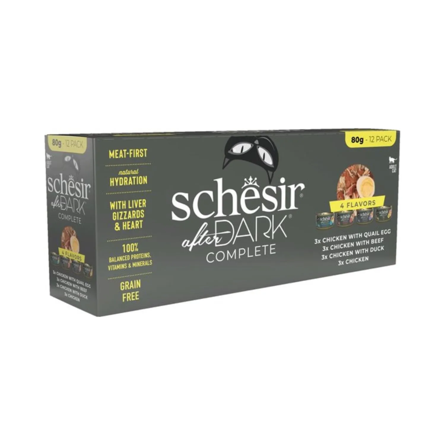 Schesir After Dark, Variety Pack, Cibo Umido Completo per gatti (Lattine12 x 80g)