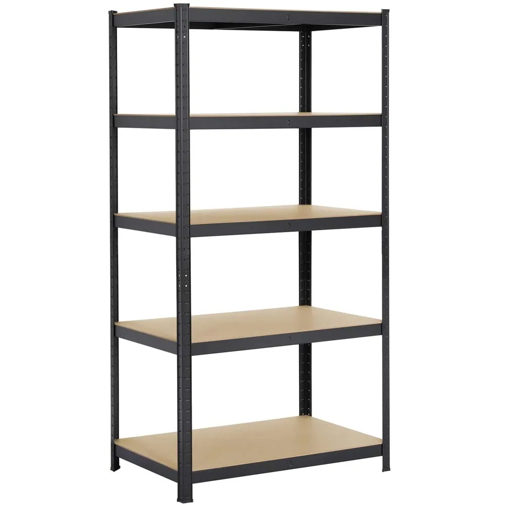 Yaheetech Scaffale/Scaffalatura Metallo Industriale a 5 Riapini 180 x 90 x 60 cm in Acciaio e Legno MDF per Garage Magazzino Cucina Negozio Nero Opaco