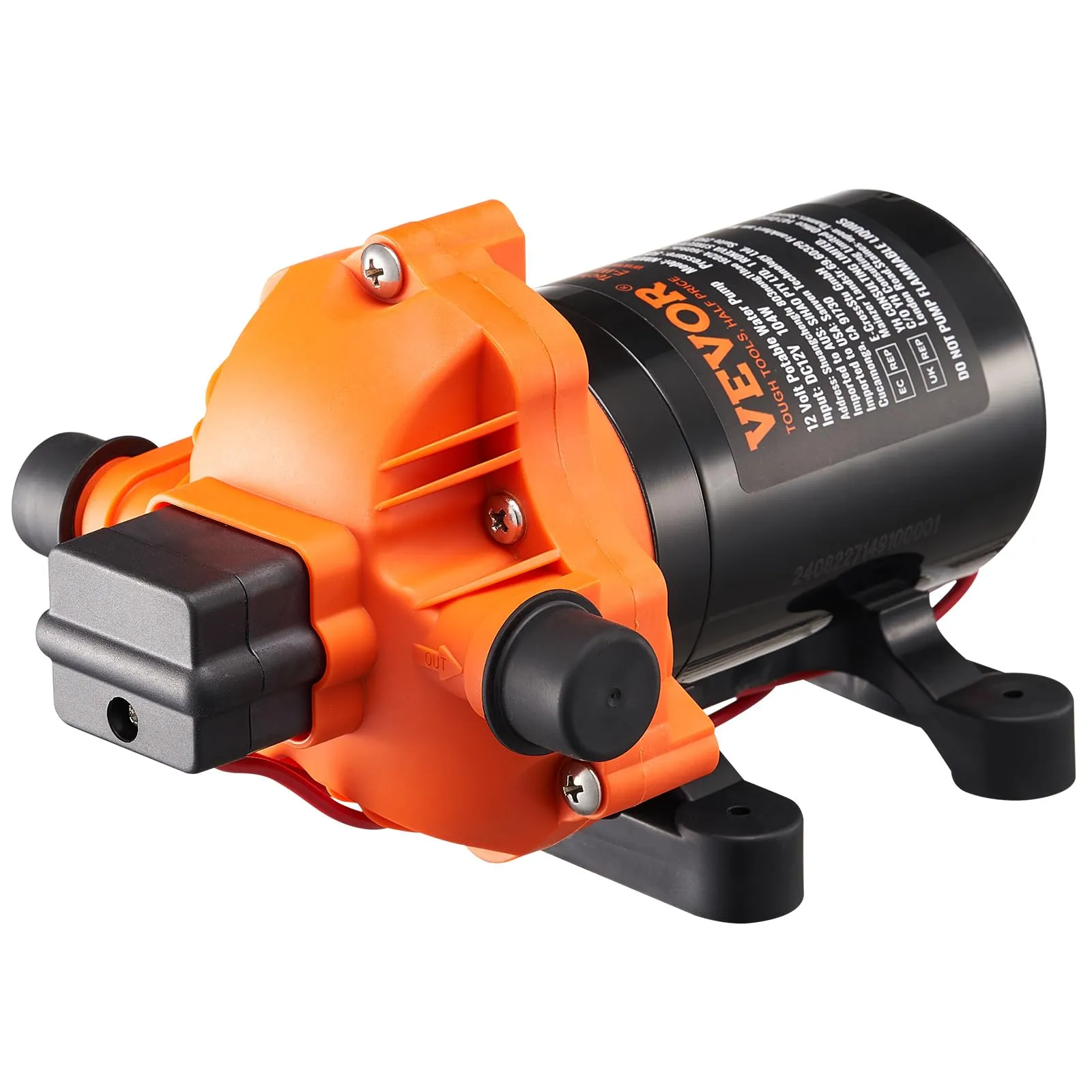 VEVOR Pompa a Membrana 12V, 3,5 GPM 13,25 L/min, Pompa per Acqua a 3 Camere 12 Volt CC con Pressostato Automatico 40-100 PSI Regolabile, 50 PSI, Porta MNPT per Camper Yacht Food Truck Camper Nautica
