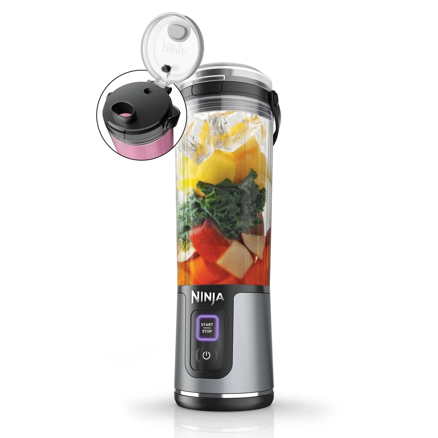 Ninja Blast Frullatore Portatile, 530 ml, con Coperchio e Beccuccio, Mini Frullatore Senza Fili, Ricaricabile, per Frullati, Trita Ghiaccio e Frutta Congelata, Nero, BC151EUBK