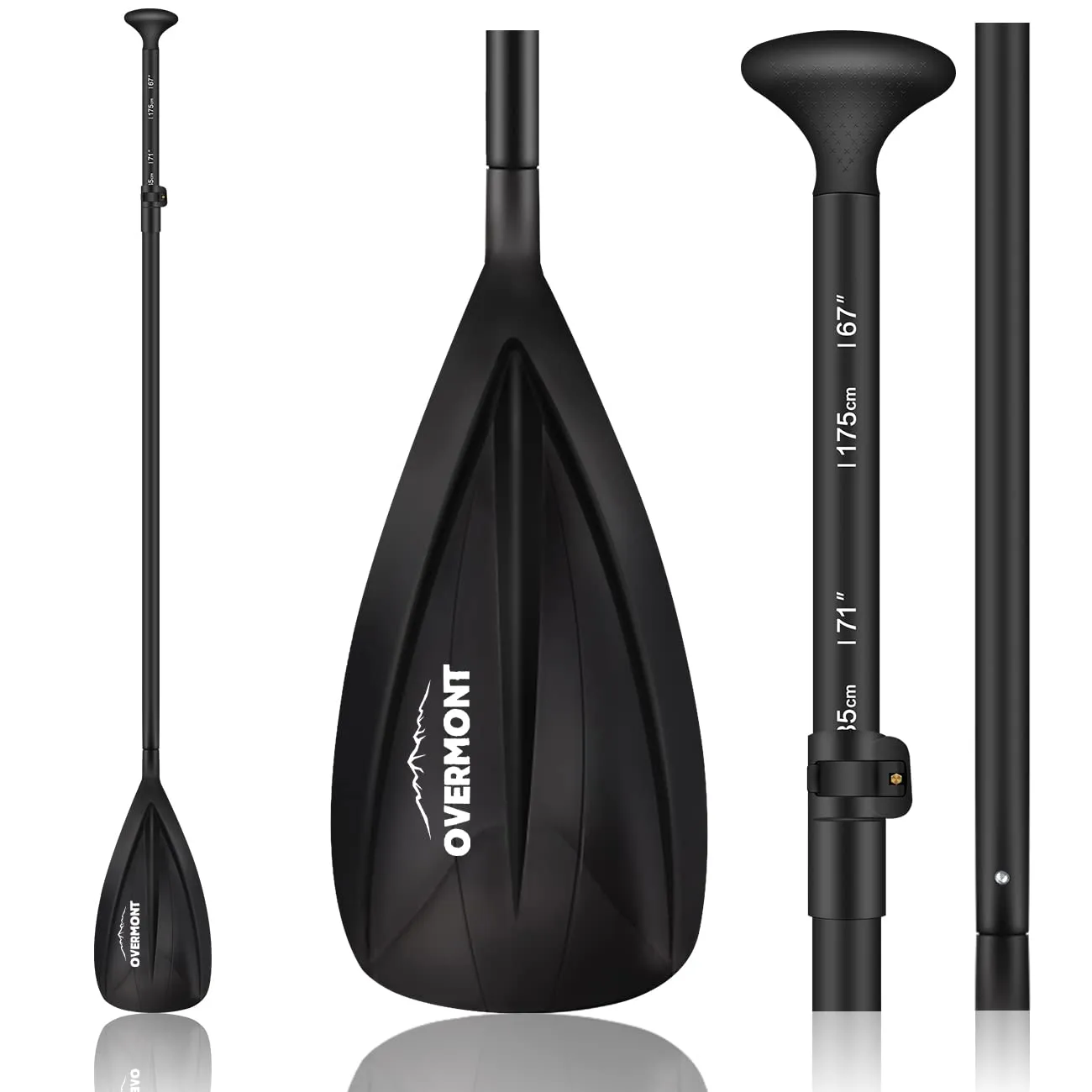 OVERMONT 3 Pezzi Pagaia Telescopica 162cm-215cm Kayak Stand Up Paddle in Alluminio Regolabili Removibili con Manico Antiscivolo per SUP Kayak Canoa Boat Canoe Surfboard