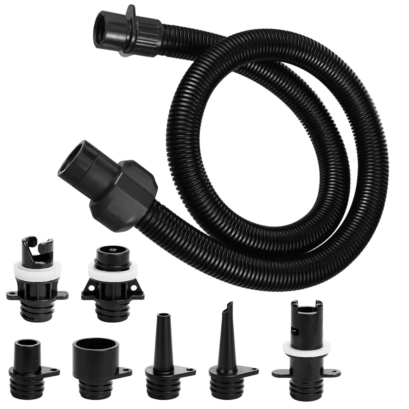 OutdoorMaster Kit 8 Pezzi Adattatore Pompa Sup Gonfiabile - Tubo Aria e Accessori Elettrica per Gommone, Barca, Paddle Board