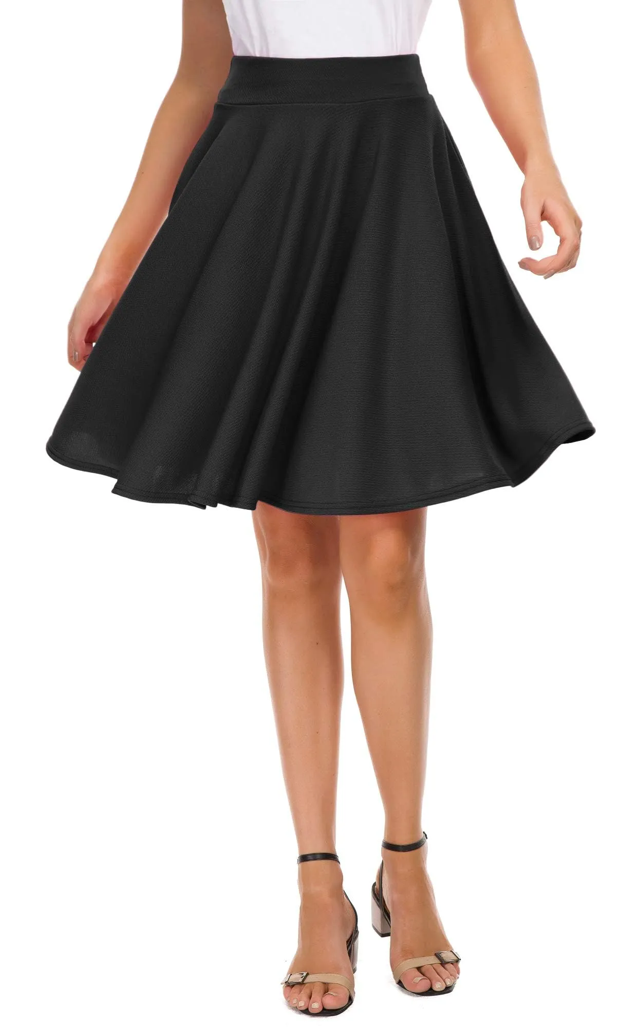 Urban GoCo Donna Moda Svasata Mini Gonna da Pattinatrice Versatile Elastica Solida Colore Gonna Nero XL
