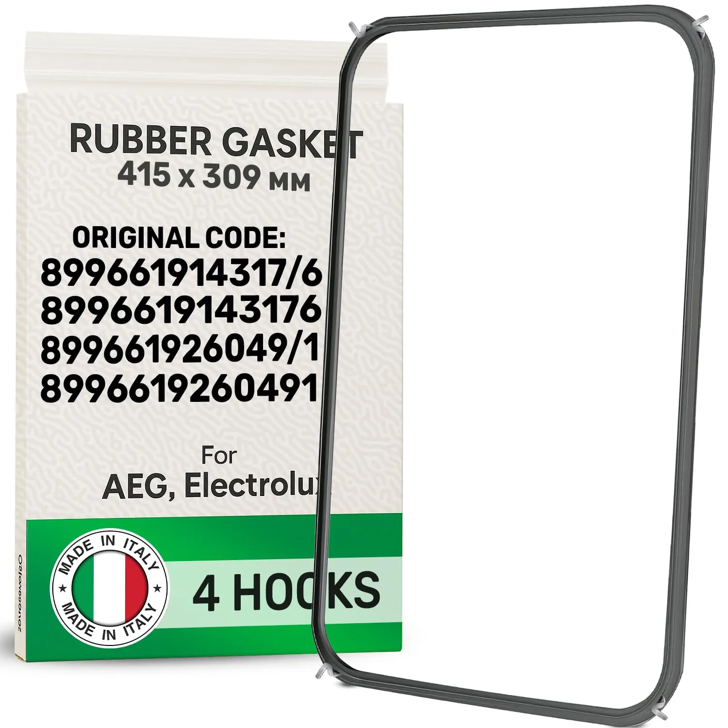Guarnizione Forno 475 x 350 mm di 4 Ganci con Codice Originale 899661914317/6 8996619143176 899661926049/1 8996619260491 per AEG per Electrolux - MADE IN ITALY - Garanzia di 5 Anni - ONIX TECH