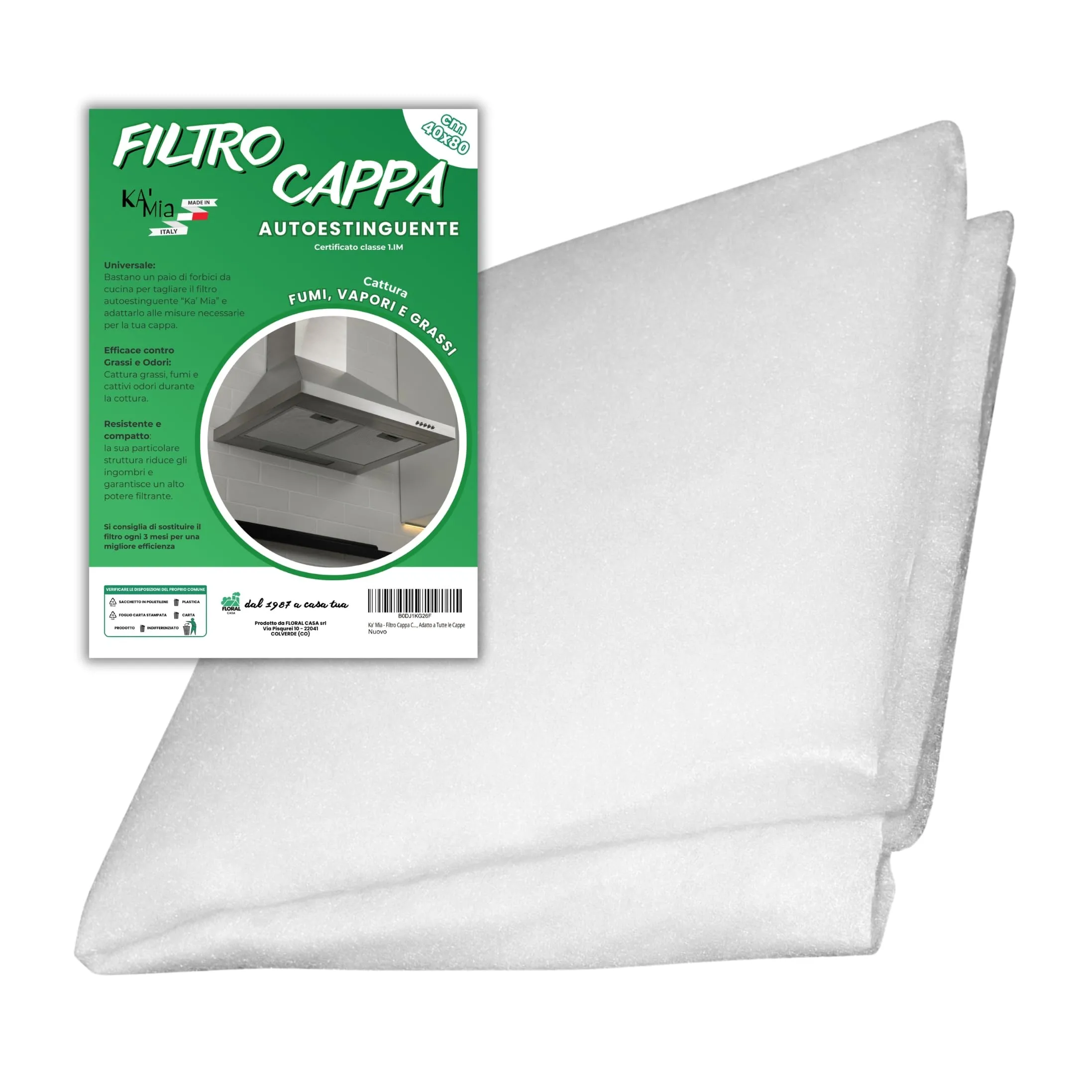 Ka' Mia - Filtro Cappa Cucina Autoestinguente Compatto, Assorbi Fumi Vapori e Grassi, Accessori Cucina Filtri Cappa Cucina Aspirante Universale e Ritagliabile, Adatto a Tutte le Cappe